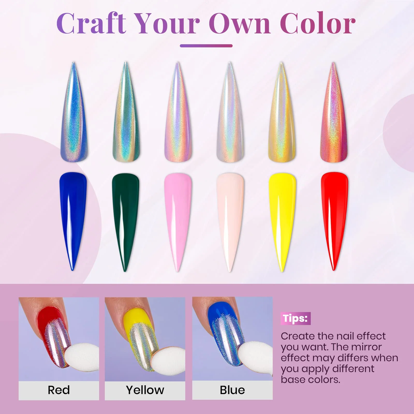 Chrome Nail Powder - 8-Color Mirror Effect and Holographic Glitter - Image 3