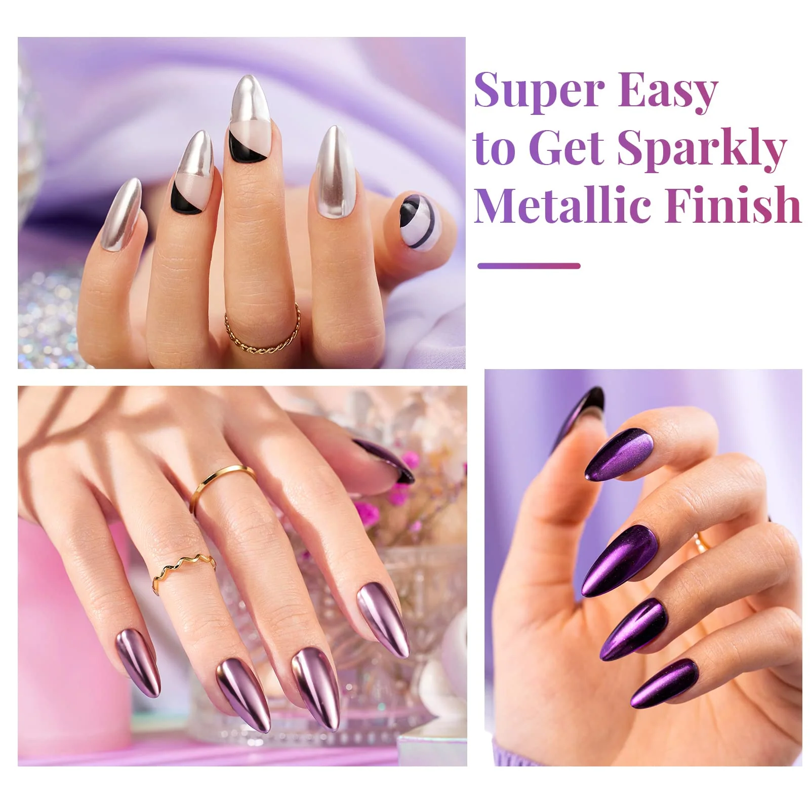 Chrome Nail Powder - 8-Color Mirror Effect and Holographic Glitter - Image 4