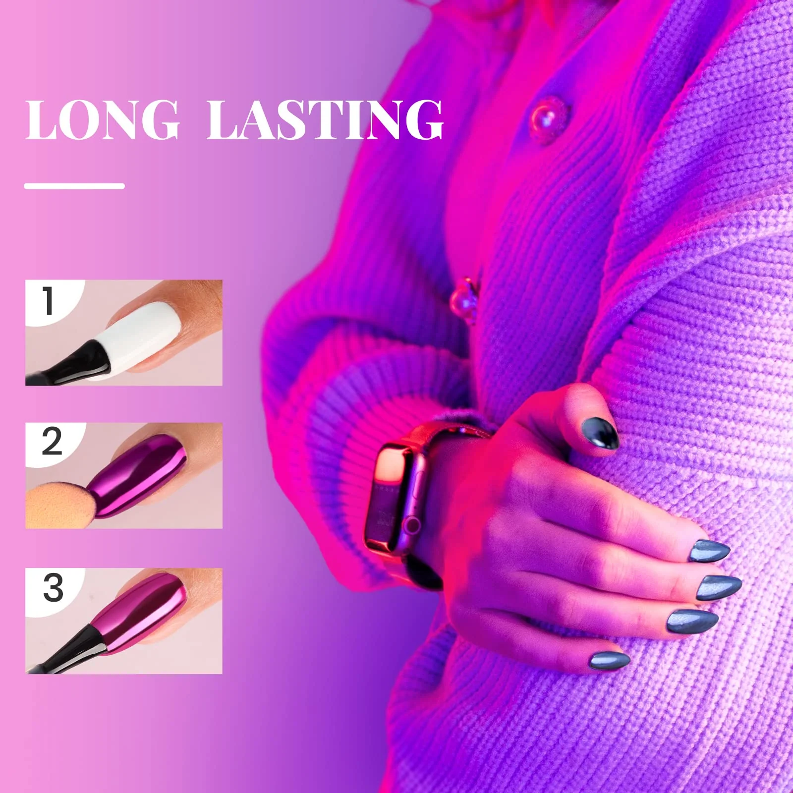 Chrome Nail Powder - 8-Color Mirror Effect and Holographic Glitter - Image 5