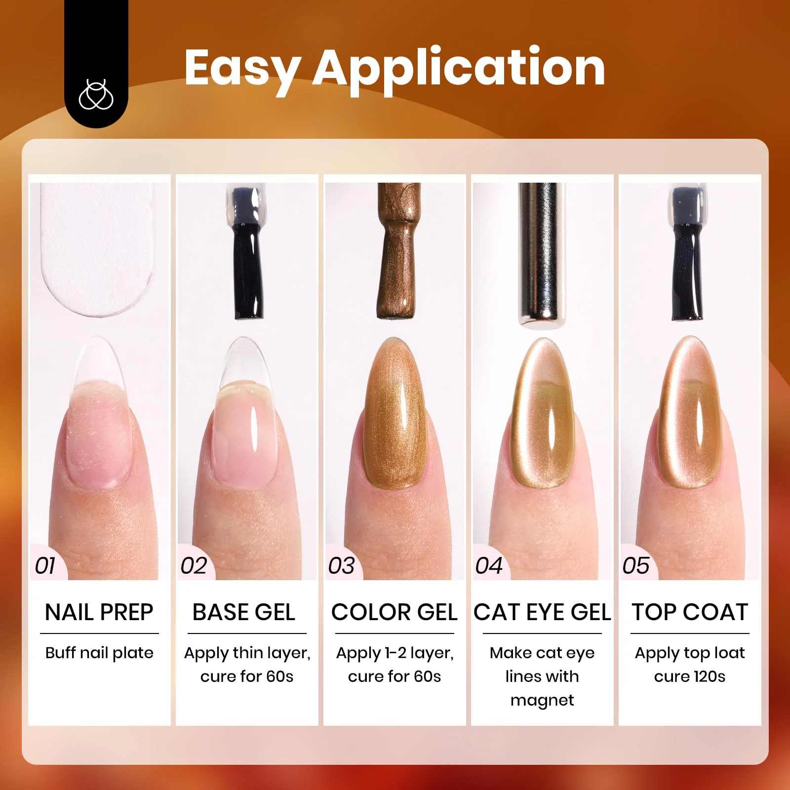 Amber Glint Winter Nails - 15ML Fall Brown Gold Powder Glass Cat Eye Magnetic Glitter Gel Polish - Image 7