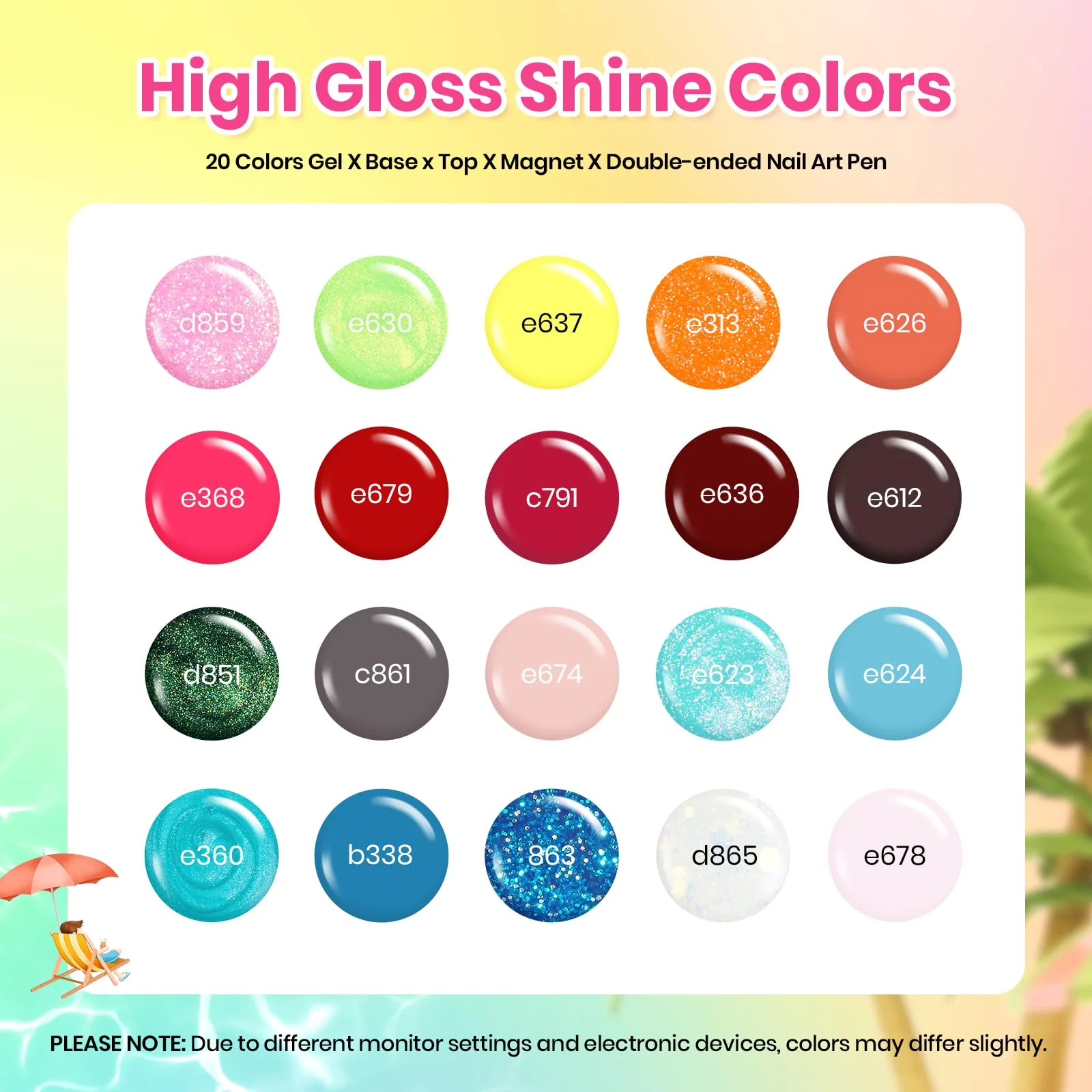 Beach Bash-20 Colors Spring Nails  Gel Polish (7.5ml/Each) - Image 2