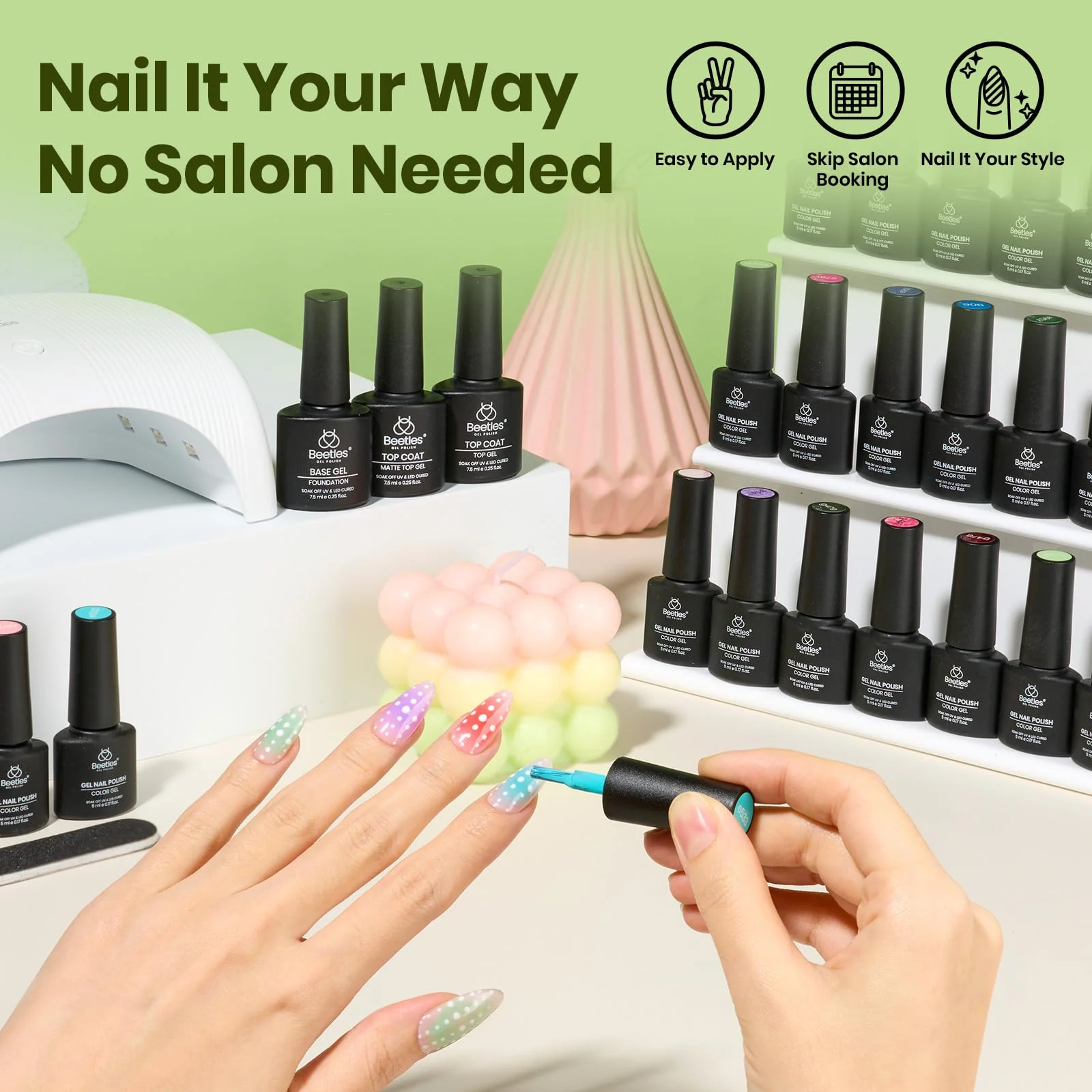 Beetles 55Pcs Gel Nail Polish Kit Valentine Nails with U V Light and Nail Drill - 32 Color Gel Nails Kit - Image 8