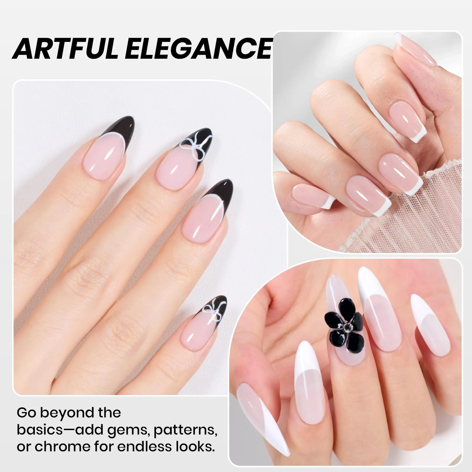 Beetles Black White Gel Polish Set - 2 Pcs 15ml Black And White Colors Polish French Nails - Image 5
