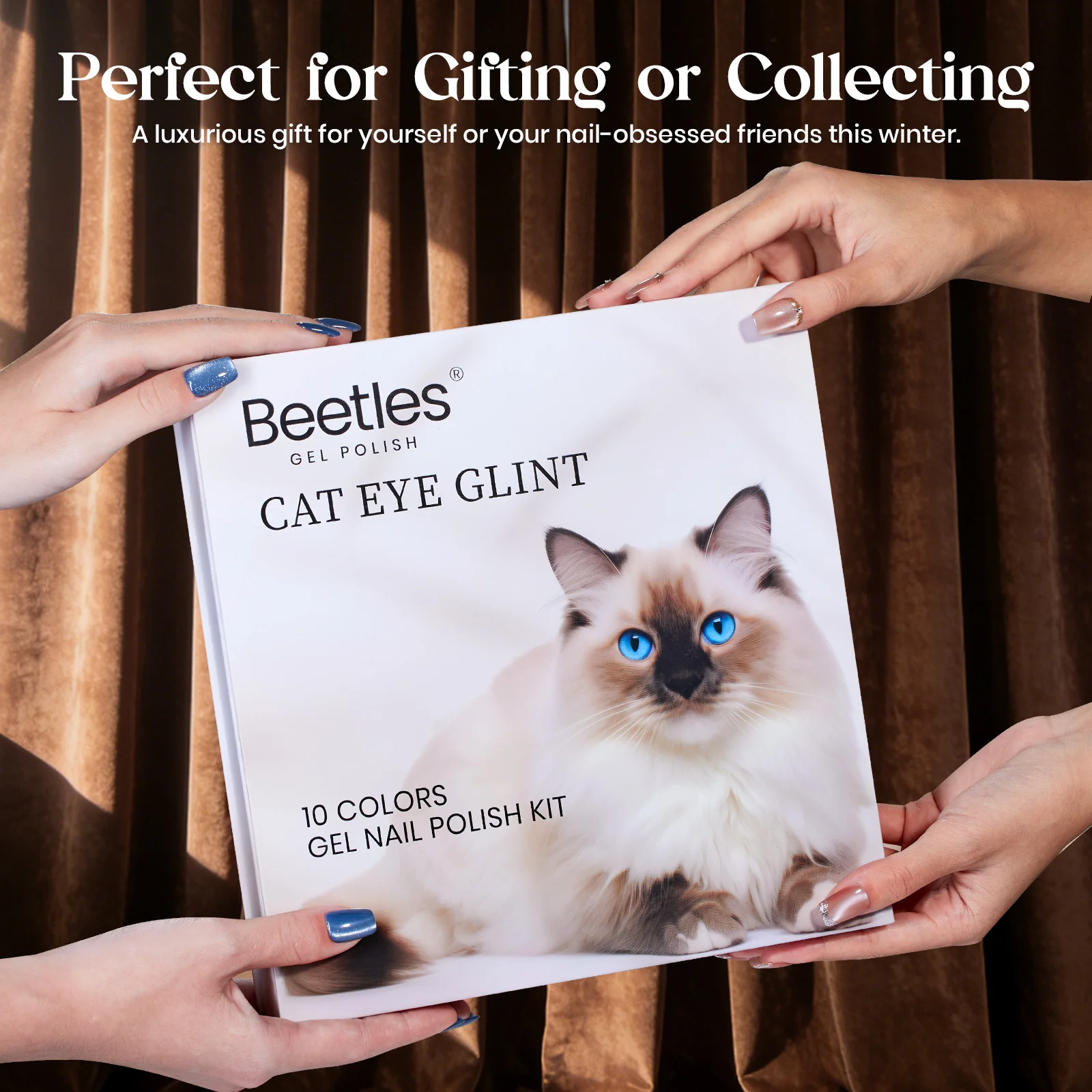 Beetles Cat Eye Gel Nail Polish Set - Spring Nails Mother’s Day 10 Colors Glitter Icy Blue Nails Cat Eye Glint Gel Polish Kit - Image 3
