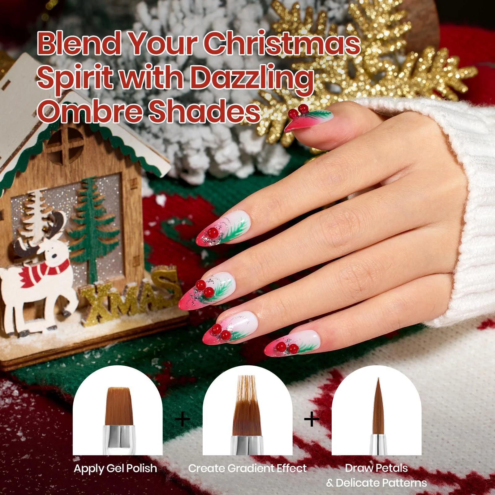 Beetles Christmas Nail Art Brushes 8pcs – Crystal Christmas Nail Art Tools - Image 5