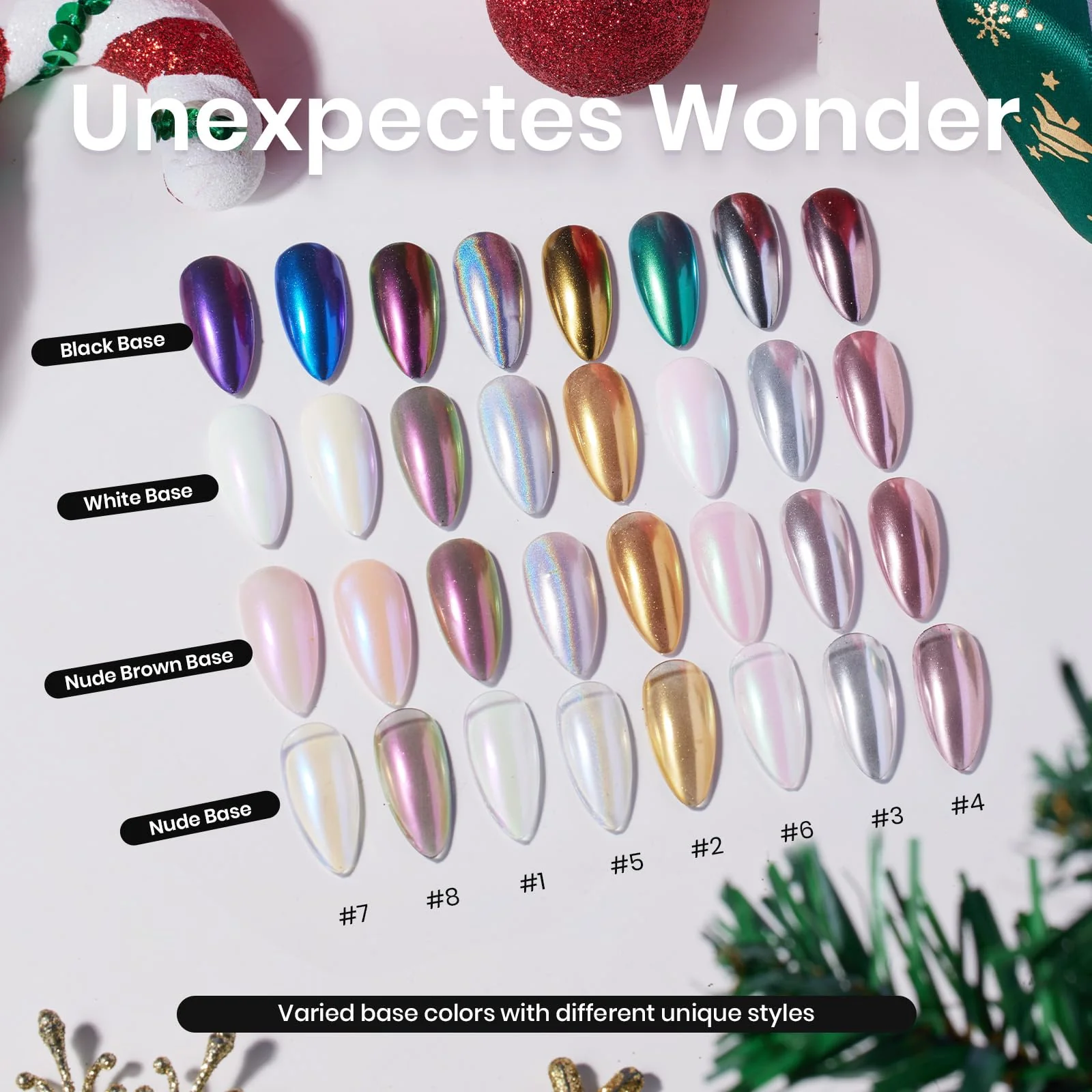 Beetles Chrome Nail Powder Christmas 8 Colors Mirror Effect Gold Silver Holographic Aurora Iridescent Pearl Manicure Nail - Image 3