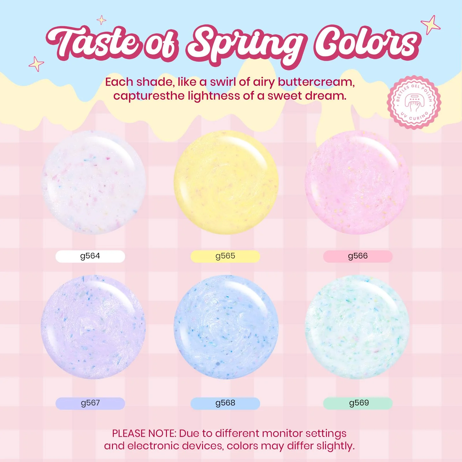 Beetles Easter Gel Nail Polish Set, Spring Nails Pastel Whip 6 Colors Taste of Spring Macaron Shimmer Glitter Gel Polish - Image 3