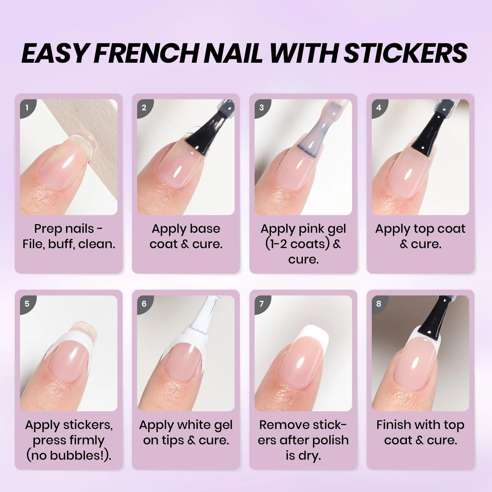 Beetles French Tip Gel Polish Set - White Nude Pink Gel Nail Polish Set Soak Off UV LED with 2 Styles Classic French Nail - Image 6