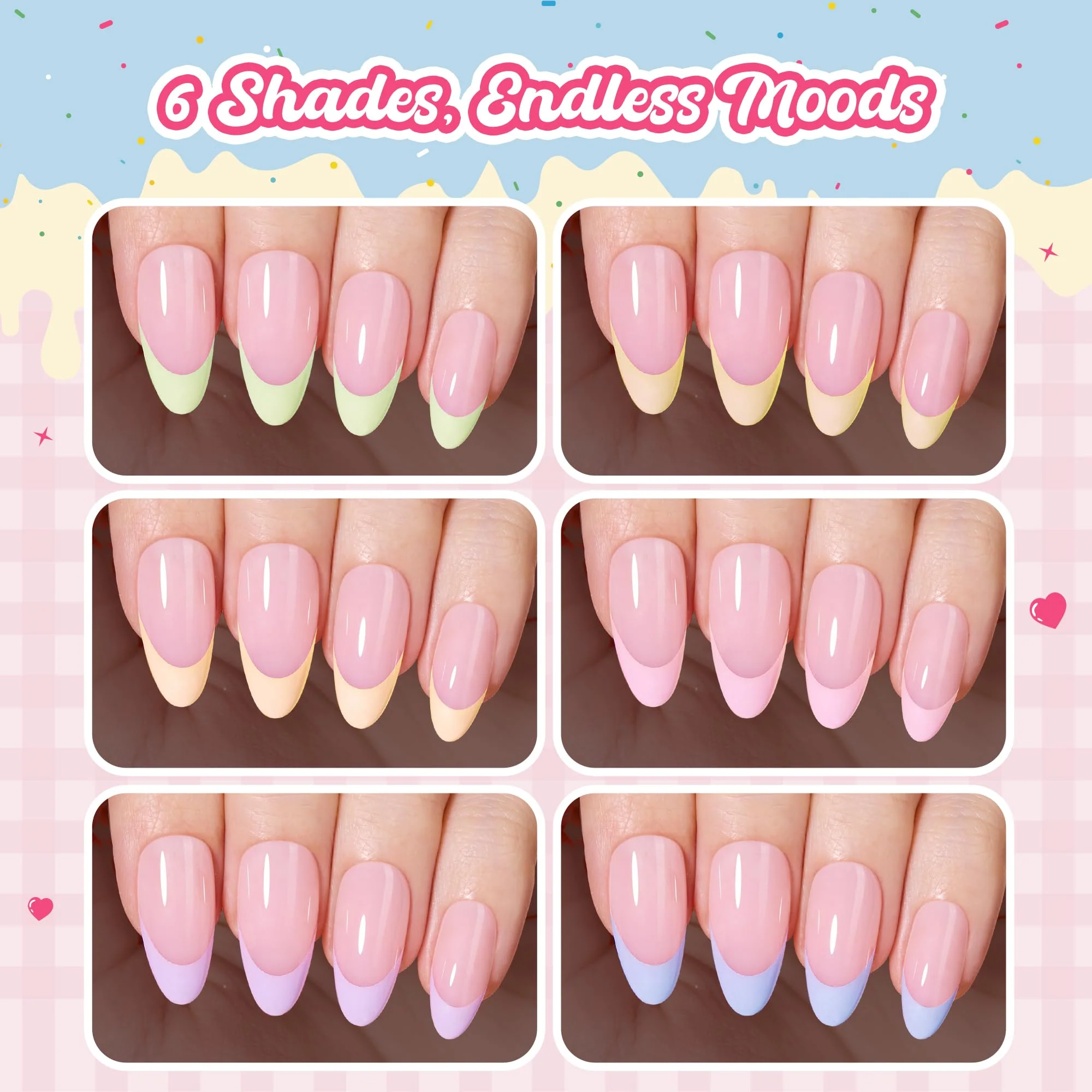 Beetles French Tips Press On Nails, Pastel Spring Nails Medium Almond 6 Colors 192 Pcs, Spring Fake Nail Tips - Image 2