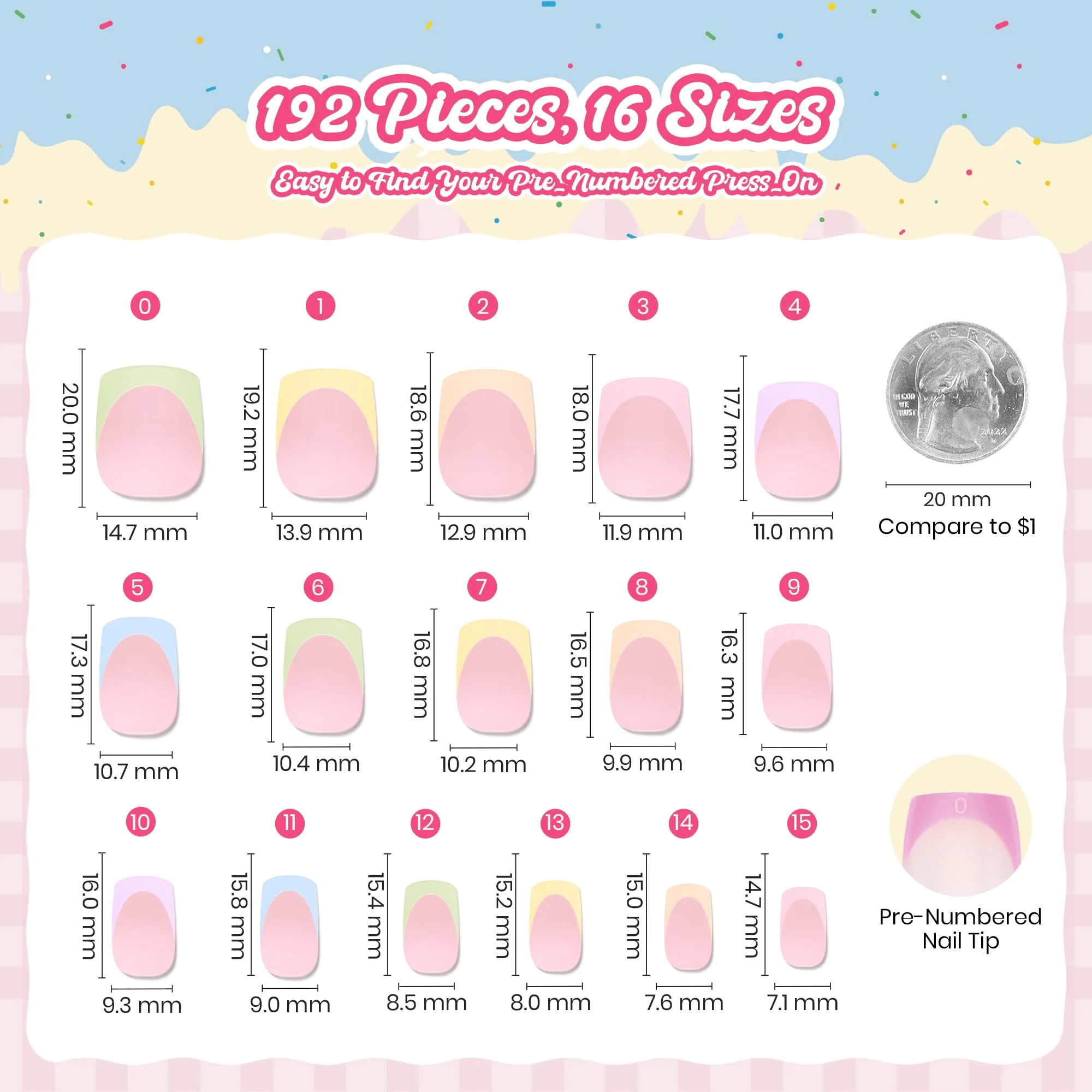 Beetles French Tips Press On Nails, Pastel Spring Nails Short Square 6 Colors 192 Pcs, Spring Fake Nail Tips - Image 7