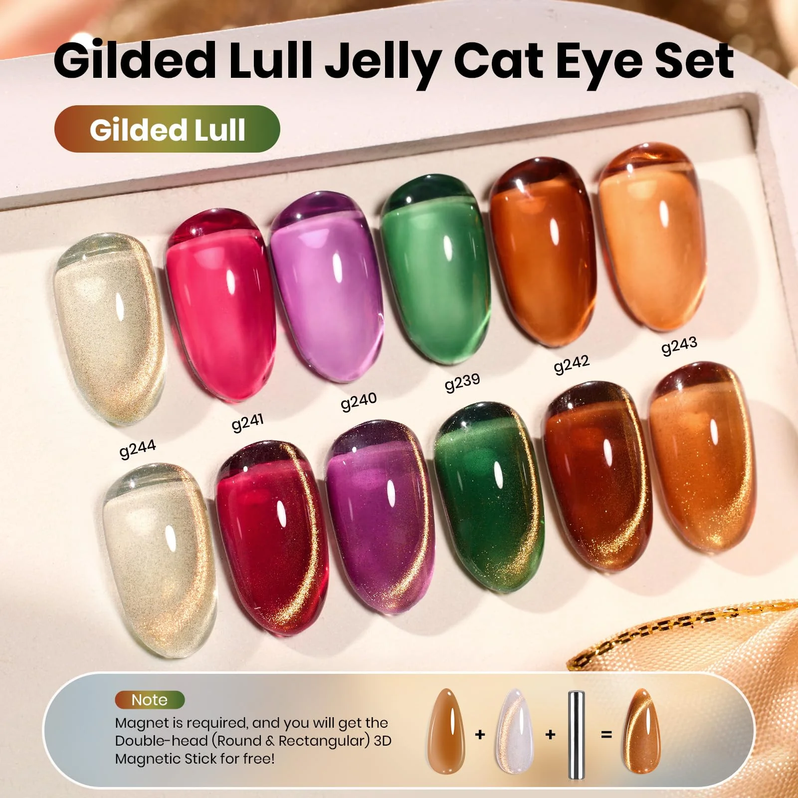 Beetles Gilded Lull Winter Nails Cat Eye Gel Nail Polish Set - 6 Colors Jelly Brown Purple SilverGlitter Gel Nail Kit - Image 2