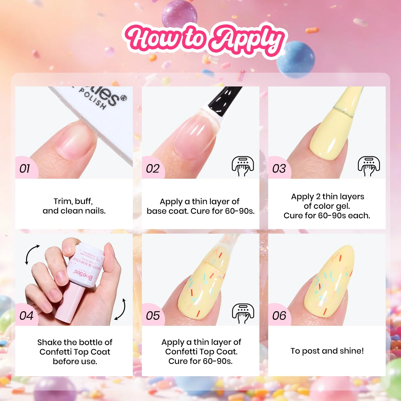 Beetles Glitter Top Coat Gel Polish Spring Limited - Confetti Fantasy Sprinkle Glitter Gel Top Coat 15ml - Image 7