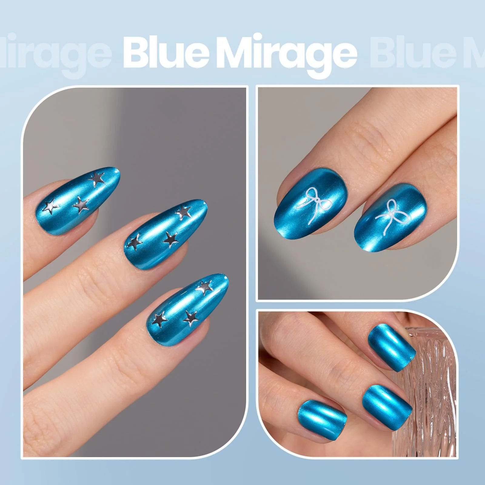 Beetles Metallic Blue Nail Polish - Blue Mirage Mirror Nail Polish Quick-Drying & High Gloss Nail Lacquer Metallic Effect - Image 4