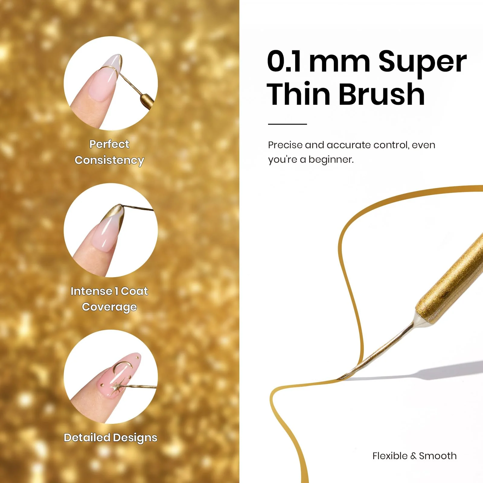 Beetles Metallic Gold Gel Liner 7ml French Tip Gel Nail Polish - Image 5