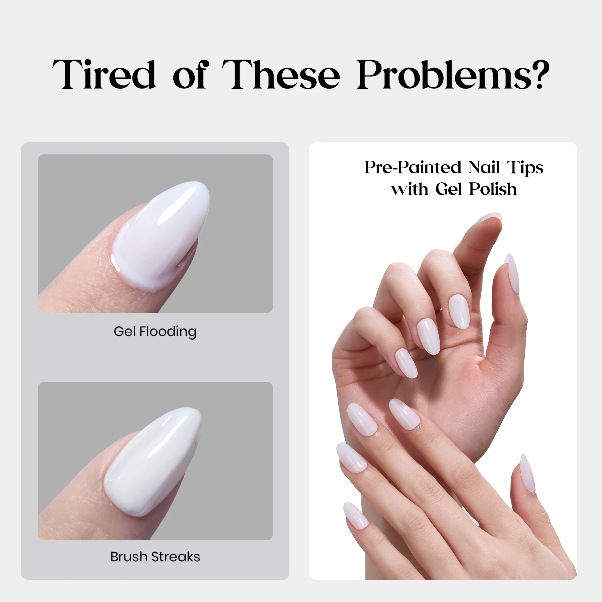 Beetles Natural Milky Nail Tips - Milky White Short Oval 16 sizes*5 - Image 4