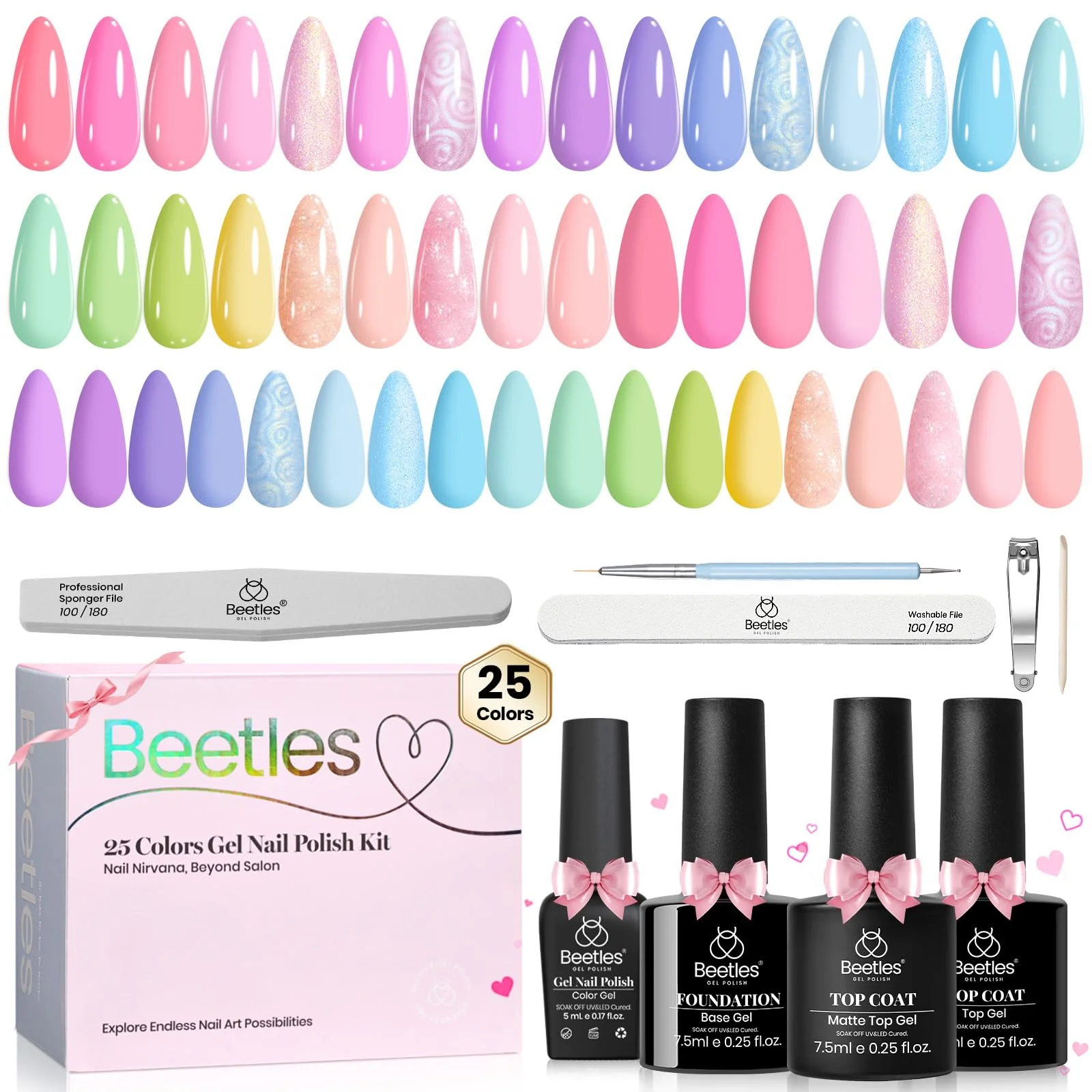 Beetles Pastel Gel Polish Set - Rainbow Dreamscape 25 Colors Spring Gel Polish Kit with Base Coat&Top Coat - Image 7