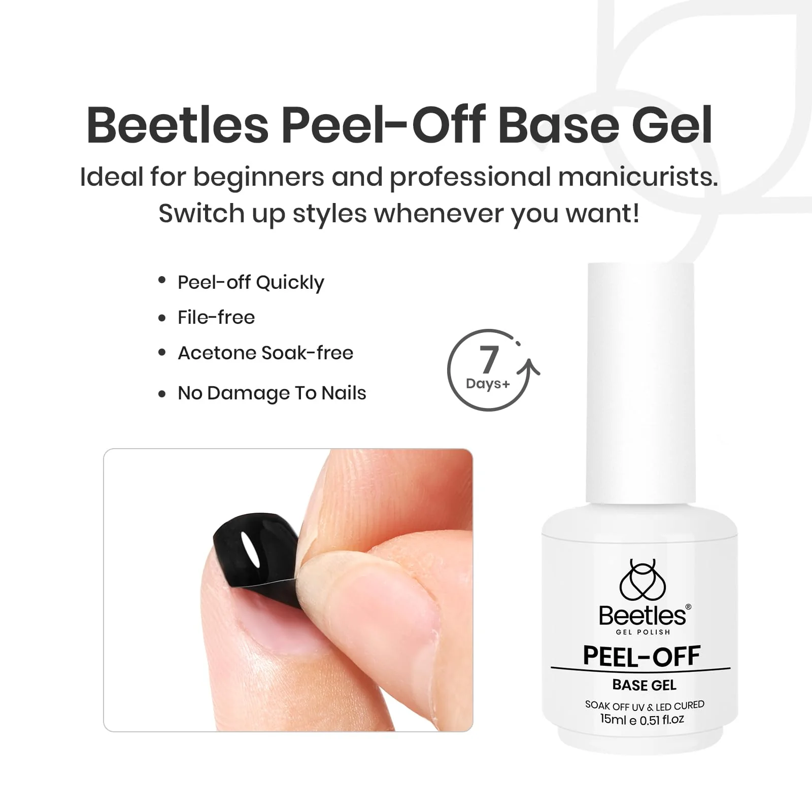 Beetles PEEL-OFF Base Coat and Top Coat Gel Nail Polish Set - Image 3