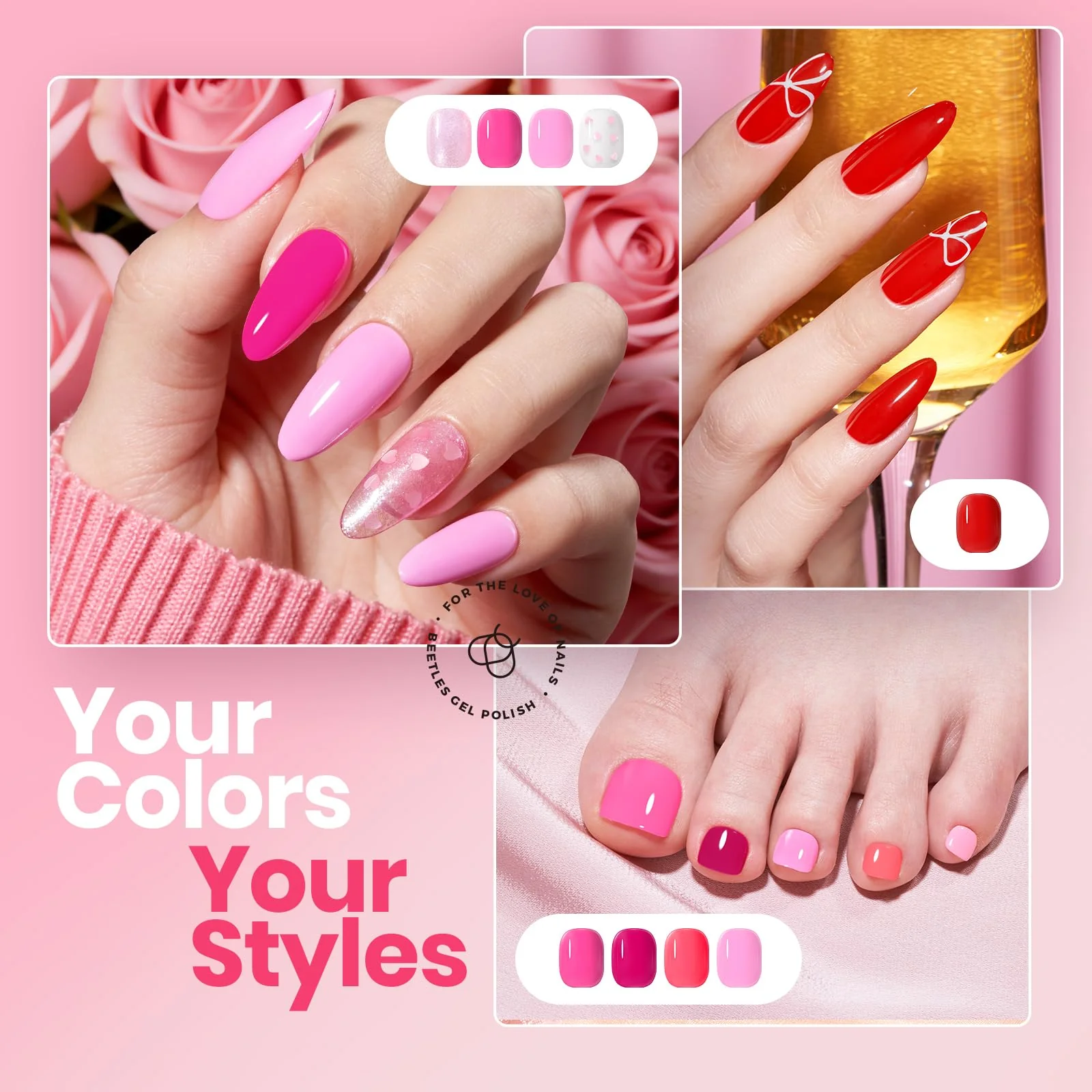 Beetles Pink Nail Polish Set - Love's Prism 12 Colors Spring Nails Quick Dry Nail Polish Set - Image 5
