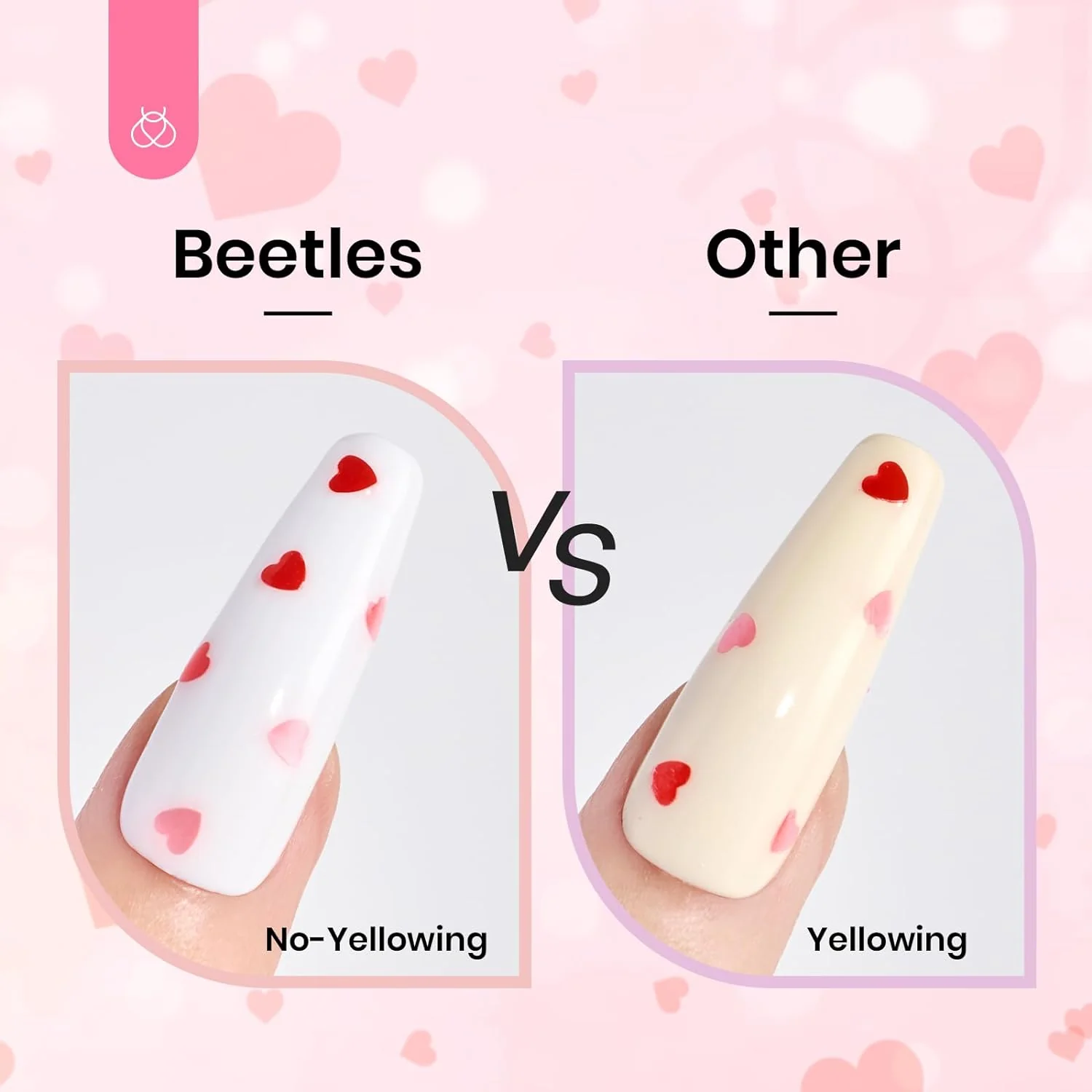 Beetles Pink & Red Heart Holographic Spring Nails Glitter Top Coat | 15ML - Image 6
