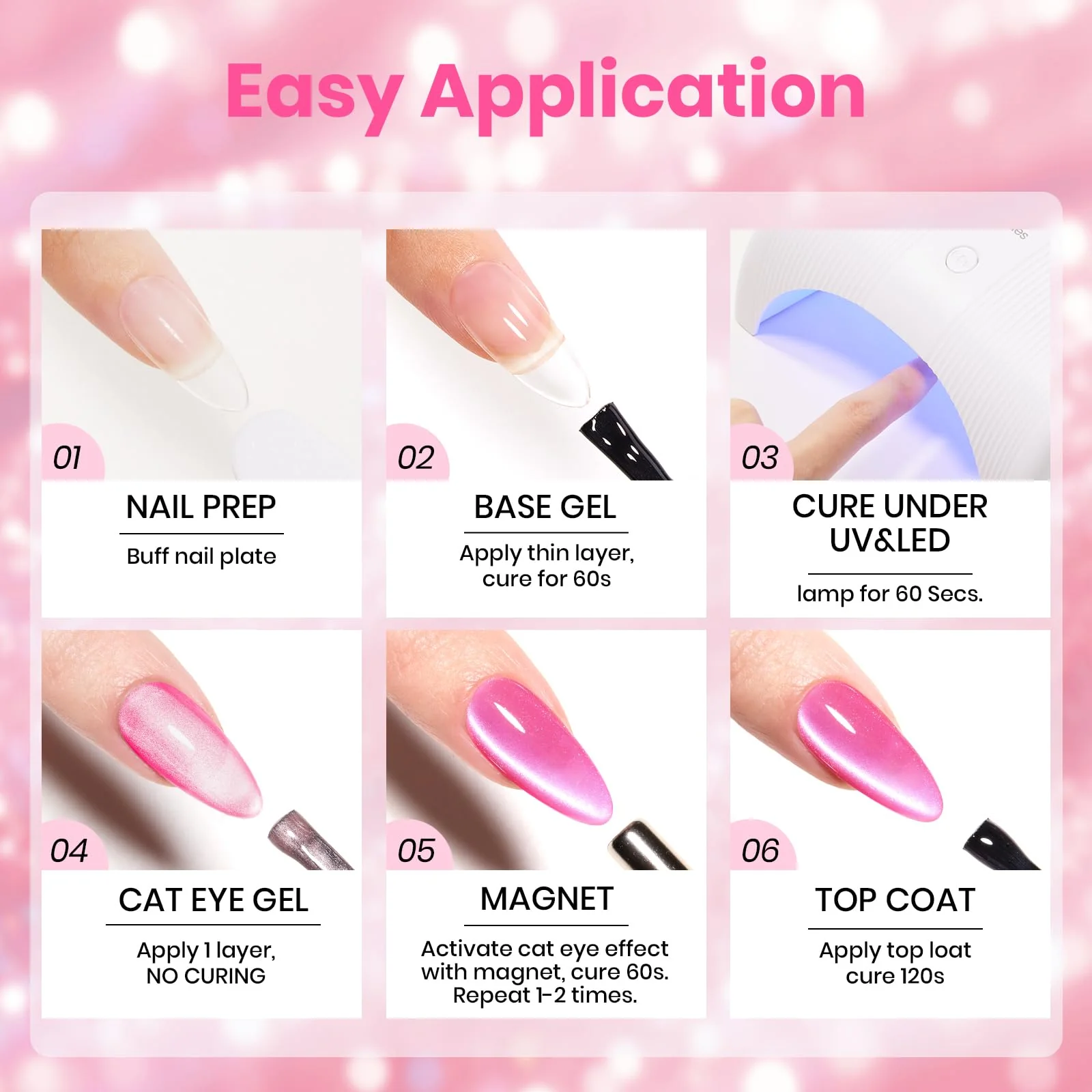 Beetles Pitaya Glow Pink Cat Eye Gel Nail Polish - 15ML Glitter Pink Cat Eye Spring Gel Polish Magnetic Shimmer - Image 8