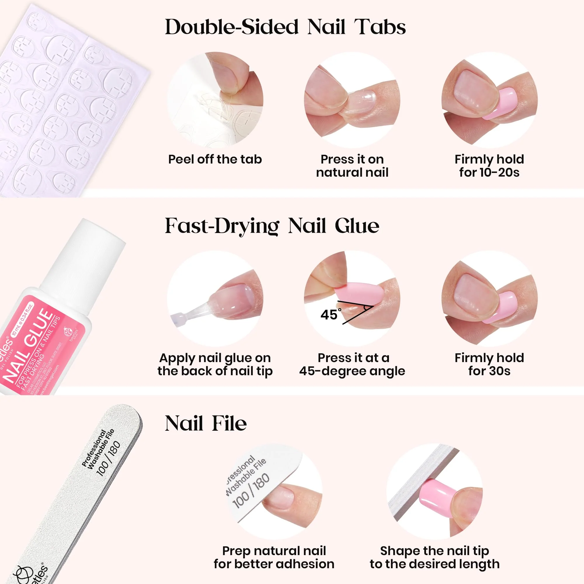 Beetles Press On Nails Kit - Caramel Drift | 360Pcs 12 Colors Short Square Press On Nails - Image 8