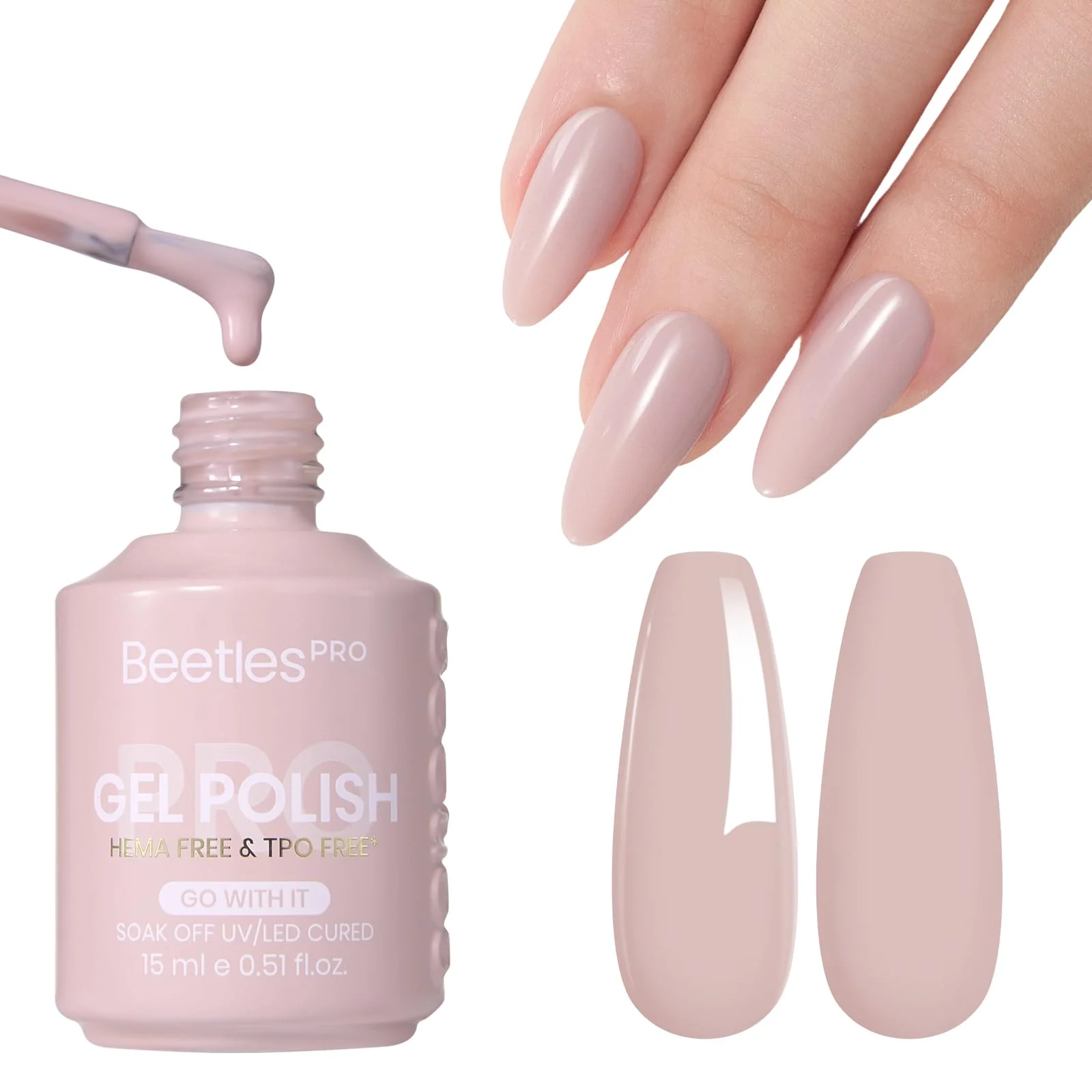 Beetles Pro Nude Gel Nail Polish - Spring Nails Go With It，HEMA Free & TPO Free, 15ml Milky Nude Color Gel Polish - Image 8