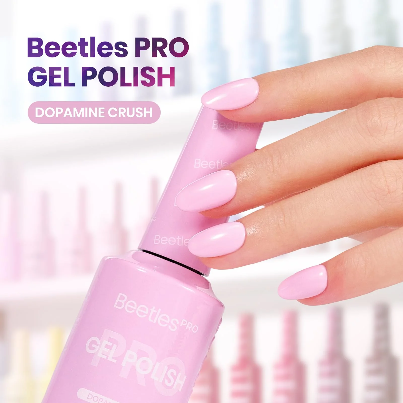 Beetles Pro Pink Gel Polish - Spring Nails Dopamine Crush, Light Pastel Pink Color Gel Polish, UV Nail Lamp Cure Needed Nail Arts Salon-Quality Shine Long Lasting - Image 3