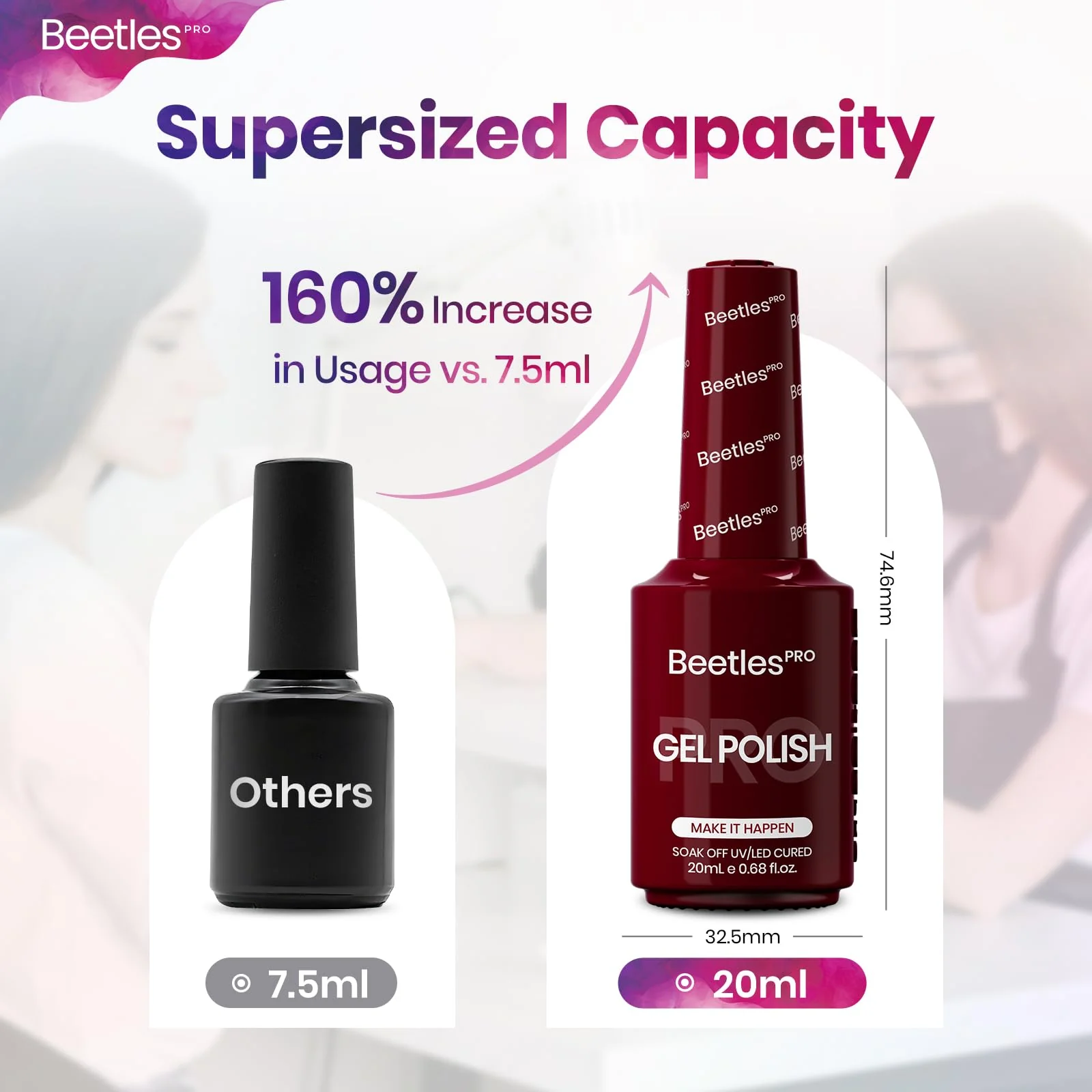 Beetles Pro Red Gel Polish - Make It Happen, Dark Burgundy Wine Red Color 20ML Gel Polish - Image 6