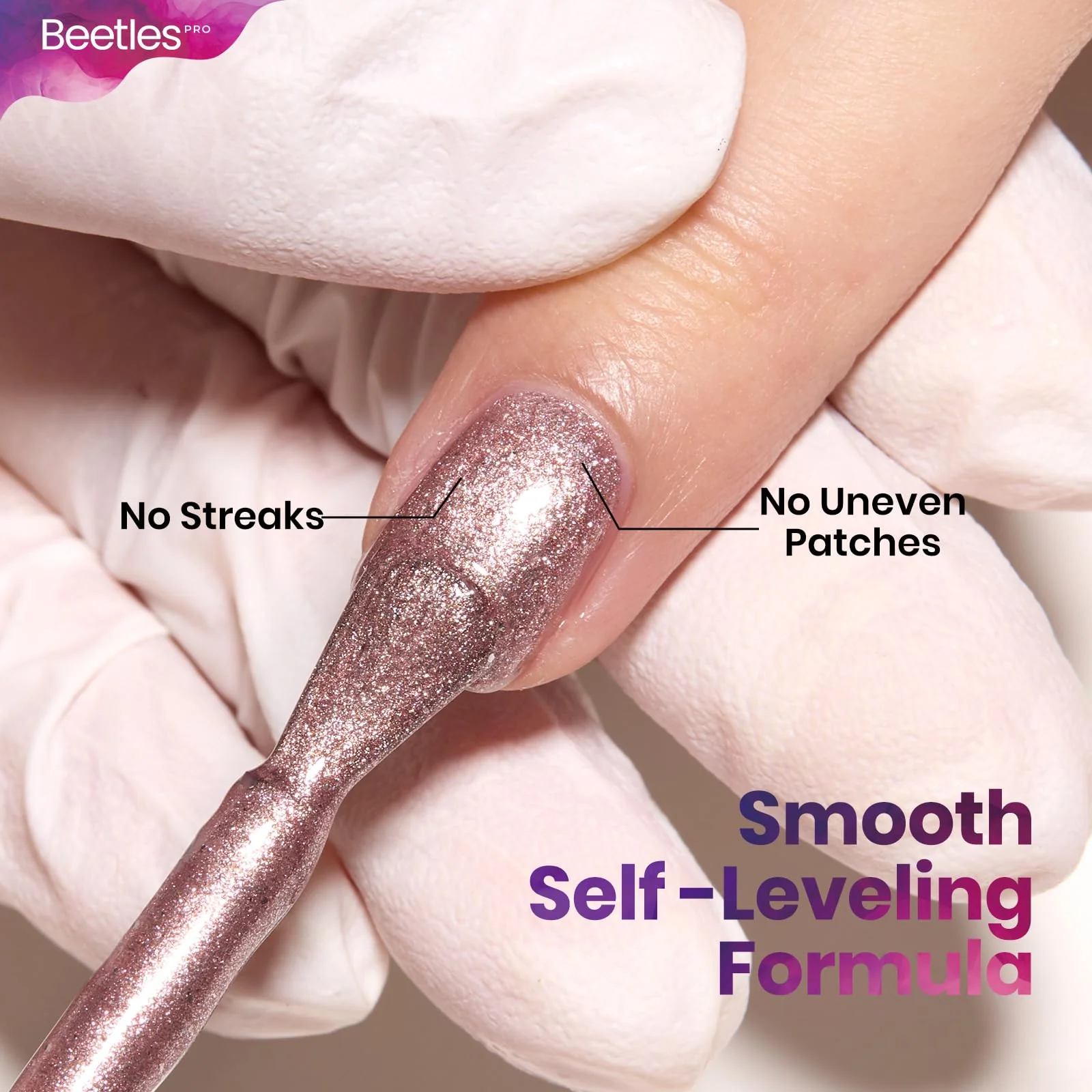 Beetles Pro Shimmer Gel Polish - Existential Pink Rose Gold Color 20ML Pink Shimmer Gel Polish - Image 5