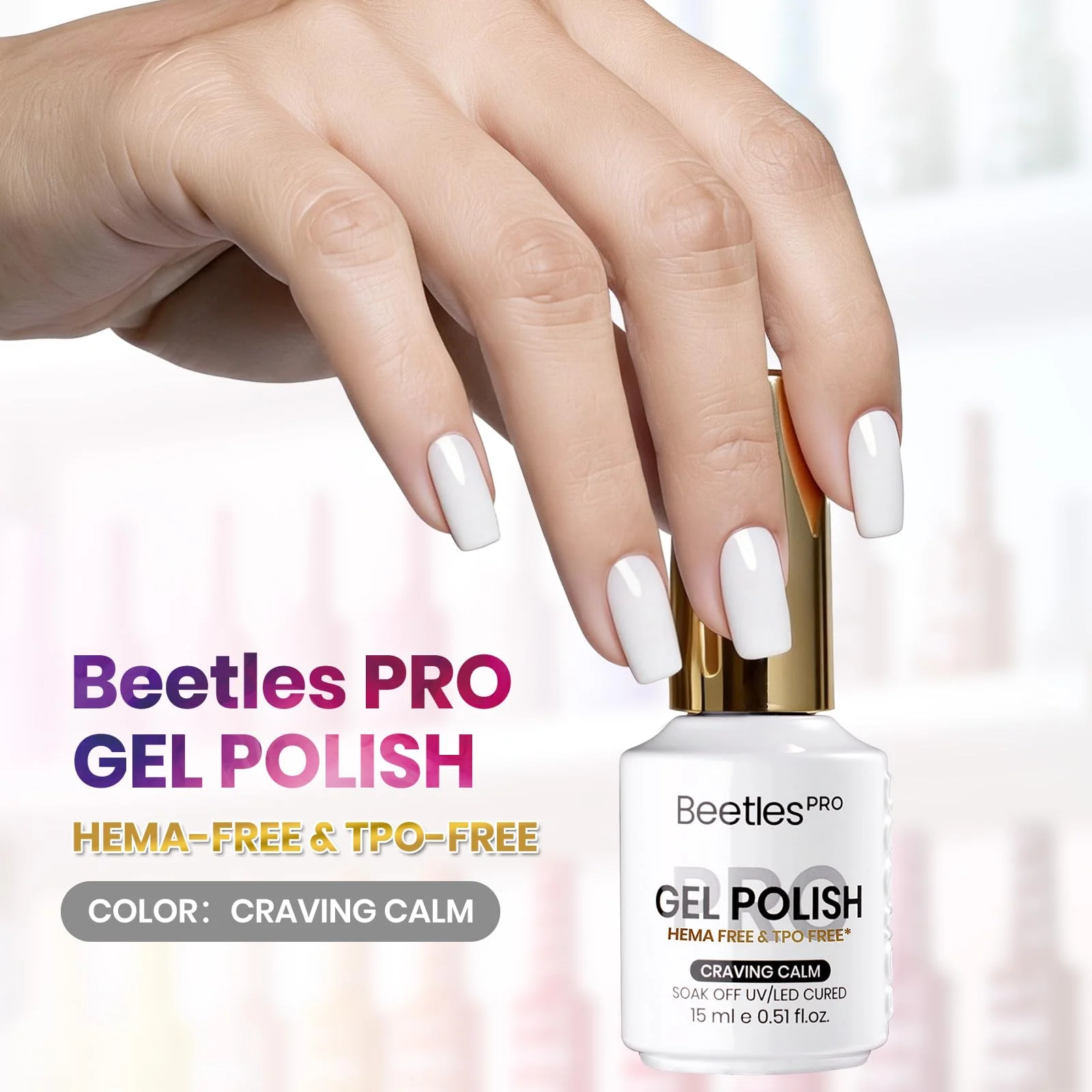 Beetles Pro White Gel Nail Polish - Craving Calm, HEMA Free & TPO Free, 15ml White Color Gel Polish Spring - Image 3