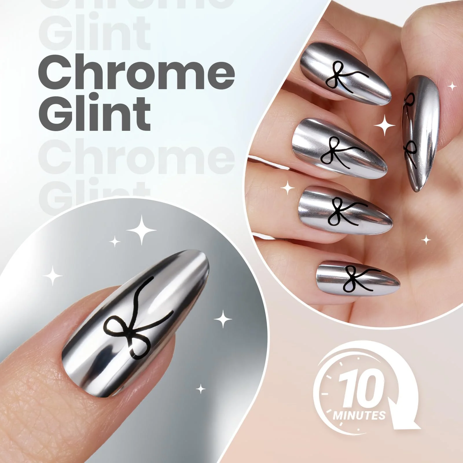 Beetles Silver Mirror Nail Polish - Chrome Glint 15ml Quick Dry Metallic Nail Polish Chrome Mirror Effect High Glossy - Image 7