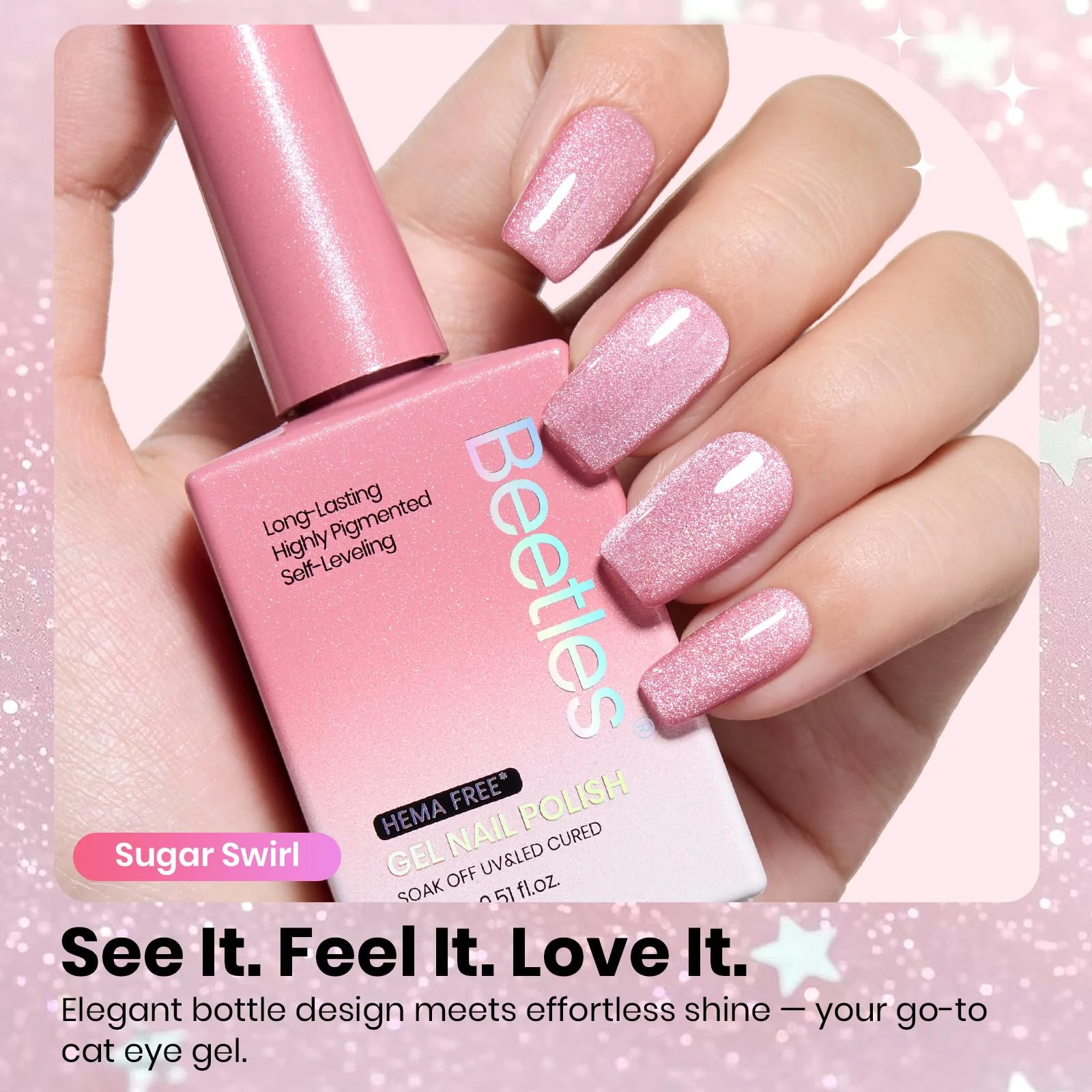 Beetles Sugar Swirl Gel Nail Polish - Spring Nails 15ML Pink HEMA FREE Cat Eye Gel Polish - Image 4