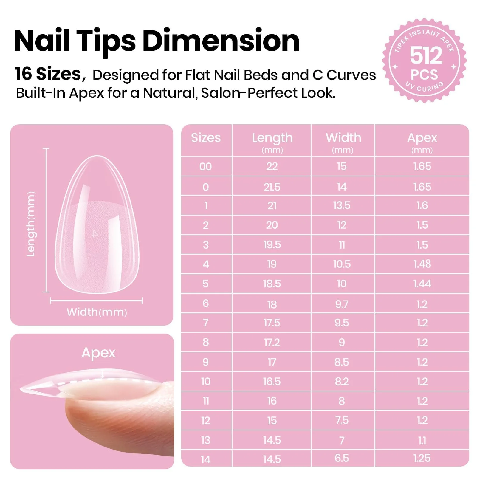 Beetles Tipex Lite Apex Nail Tips - Almond Short 512pcs 16 Sizes - Image 4