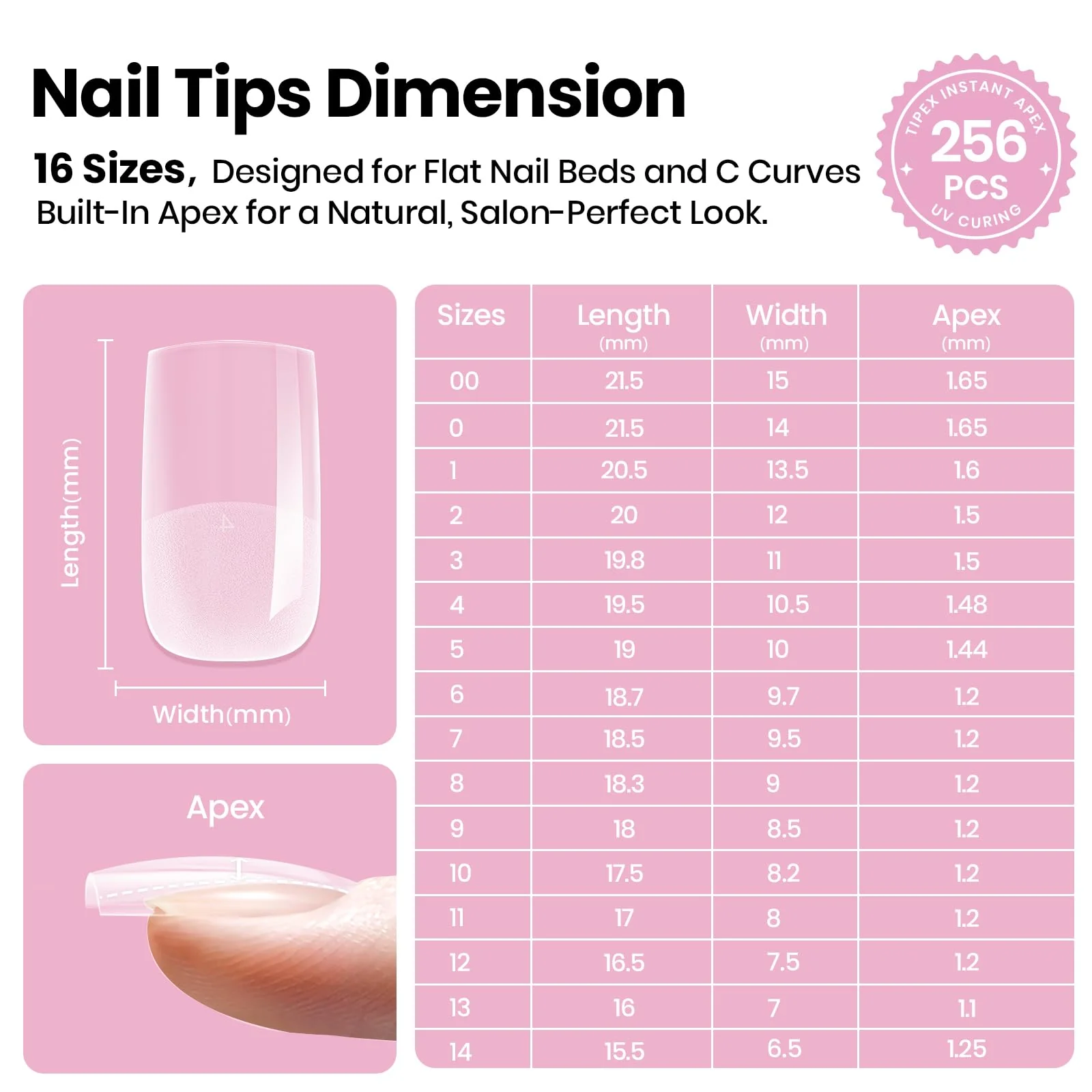Beetles Tipex Lite Apex Nail Tips - Square Short 256pcs 16 Sizes - Image 4