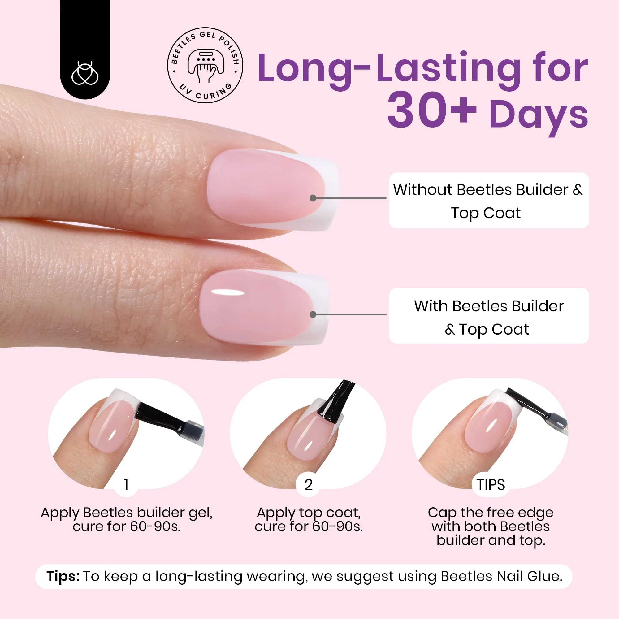 Beetles X Press Plus French Tip Nails Short Square - 16 Sizes 224 Pcs Natural Salon Quality Gel Nail Tips - Image 4