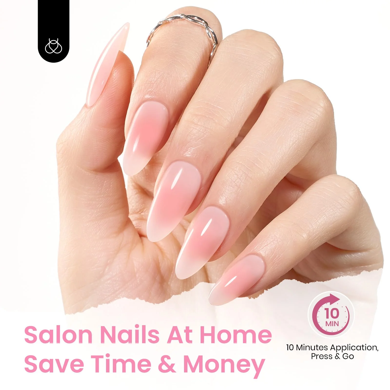 Blush Rose | Beetles X PRESS BARE Press On Nails Medium Almond Blush Pink (15 Sizes-30Pcs) - Image 4