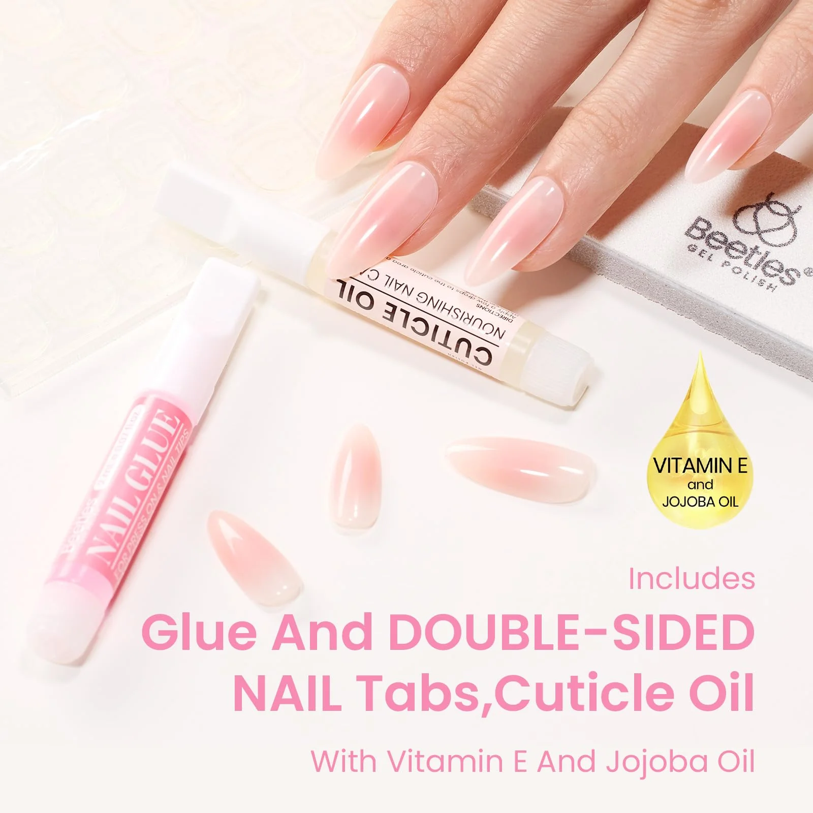 Blush Rose | Beetles X PRESS BARE Press On Nails Medium Almond Blush Pink (15 Sizes-30Pcs) - Image 5