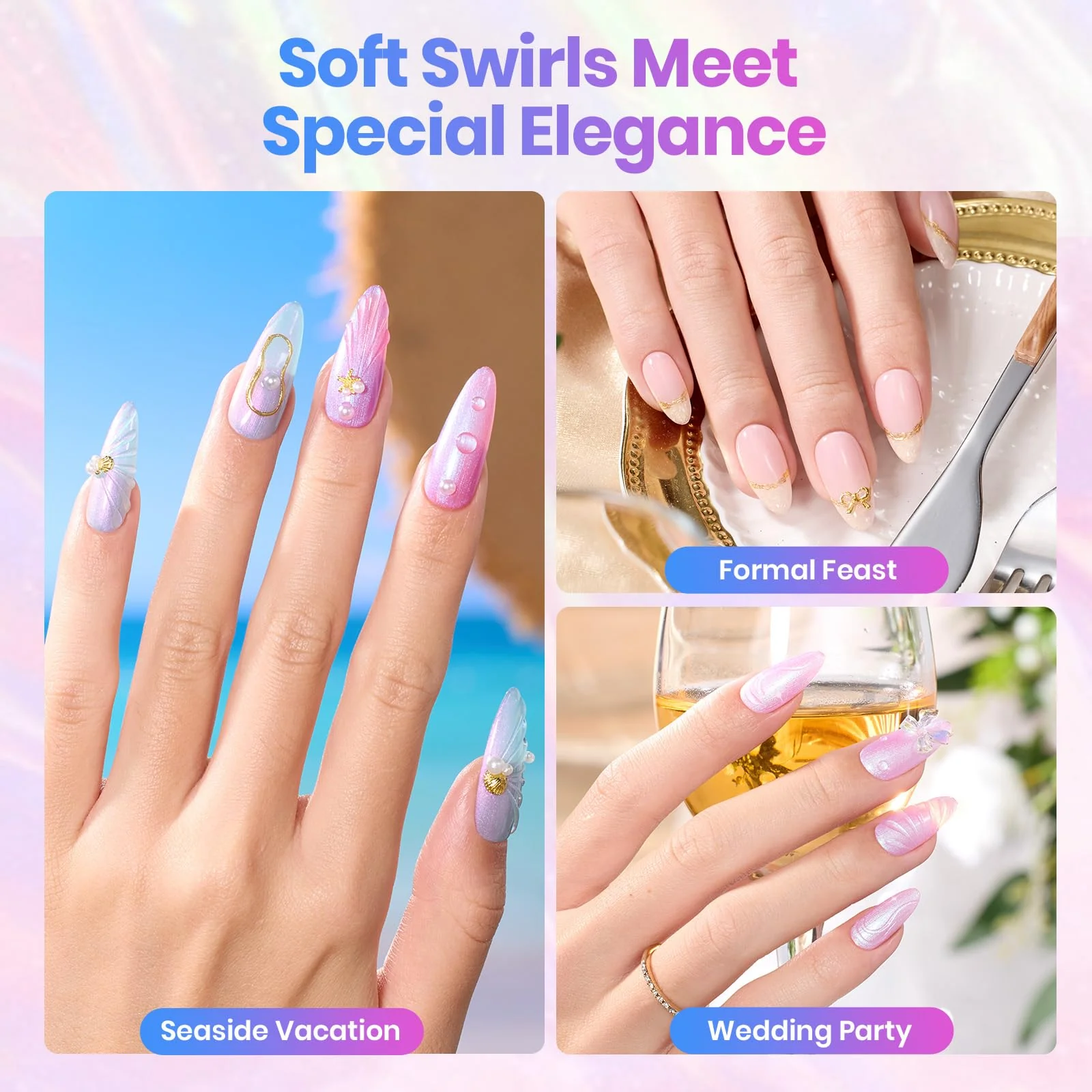 Beetles Shell Thread Gel Nail Polish Set - Spring Nails Stay Shining Pearly Swirl Shade Set - Image 6