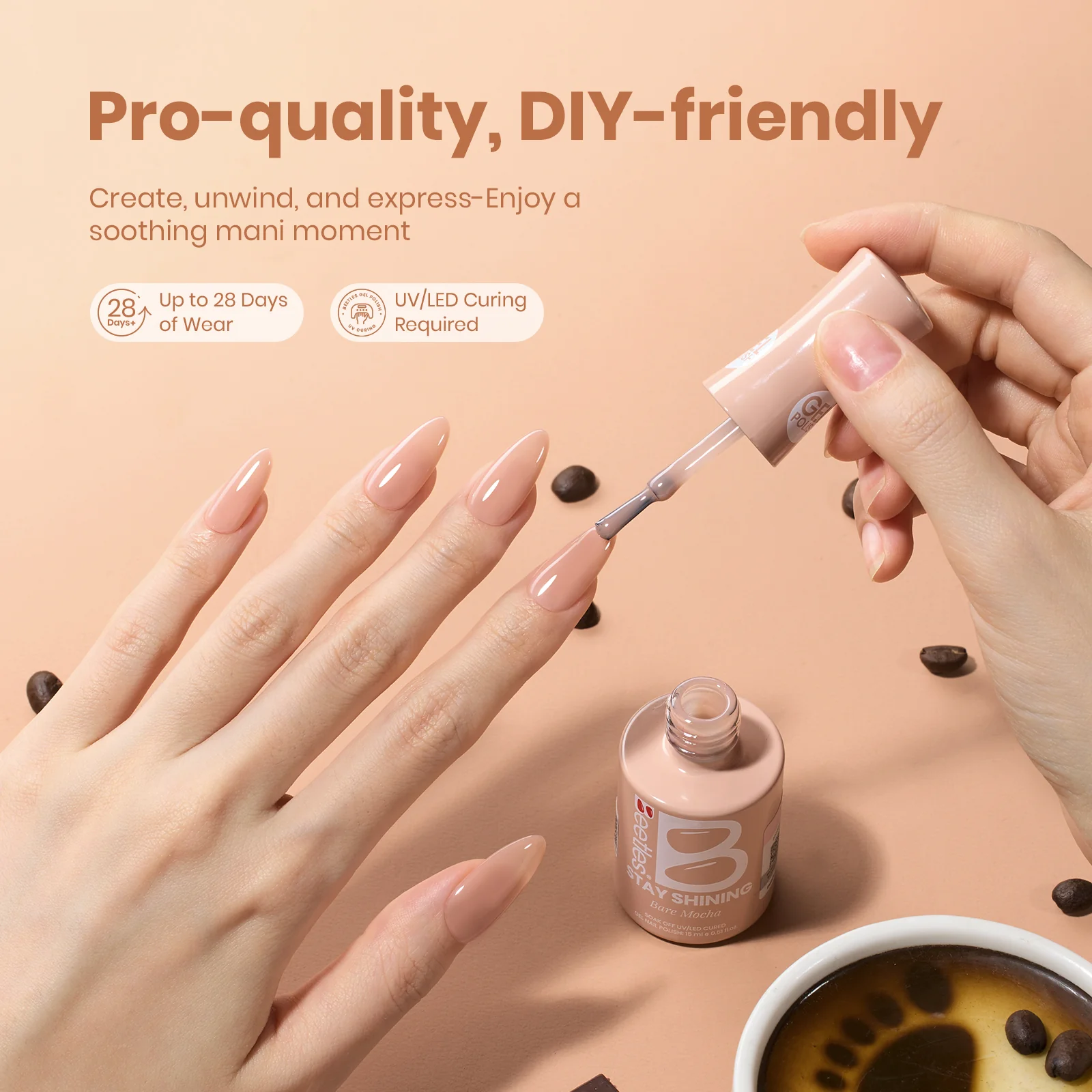 Beetles  Stay Shining Gel Polish Bare Mocha - 15ml of Warm Simplicity - Image 5