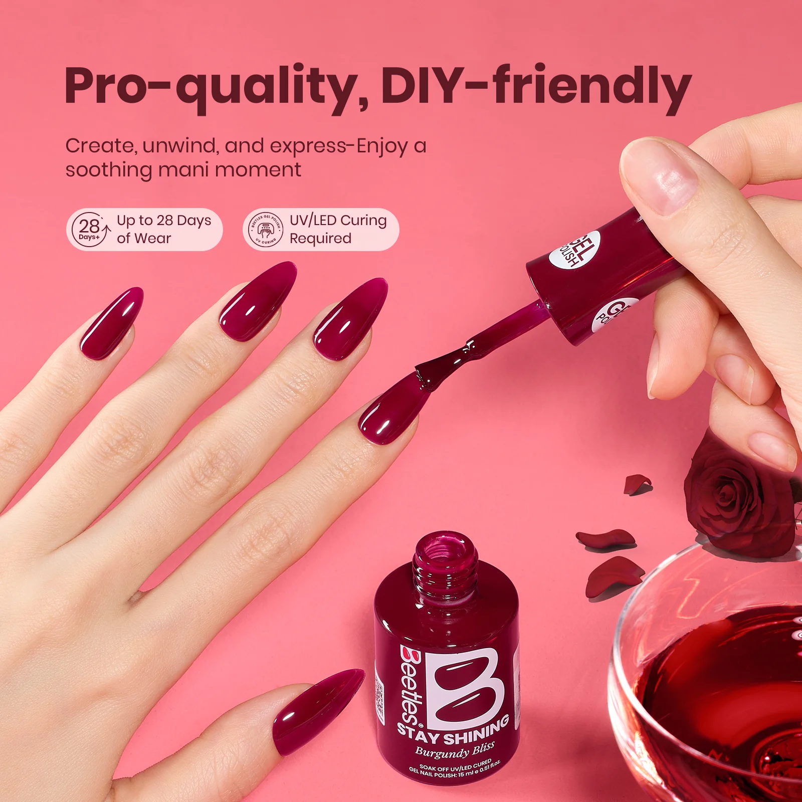 Beetles Stay Shining Gel Polish Burgundy Bliss - 15ml of Rich Escape - Image 6