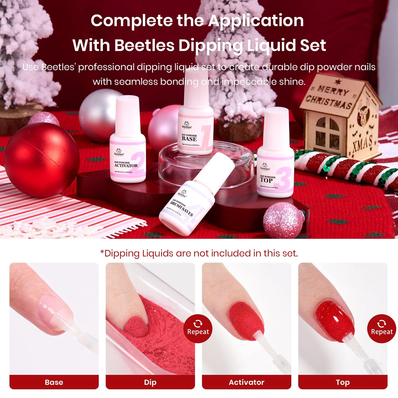 Candy Cane |  6 Color Powder Dip Red Glitter Salon  Nail Kit  set - Image 3