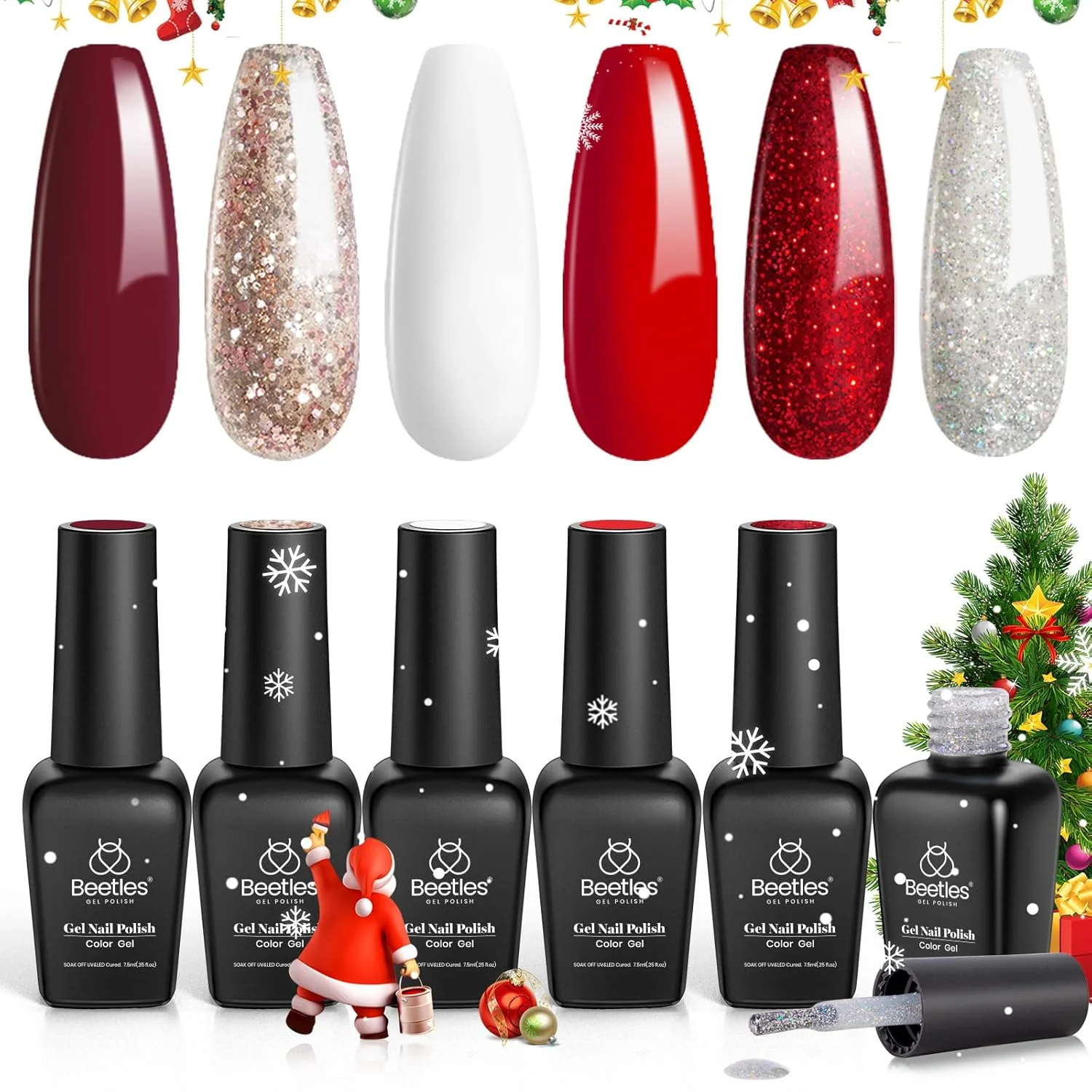 Candy Cane Red White Glitter Christmas Nails