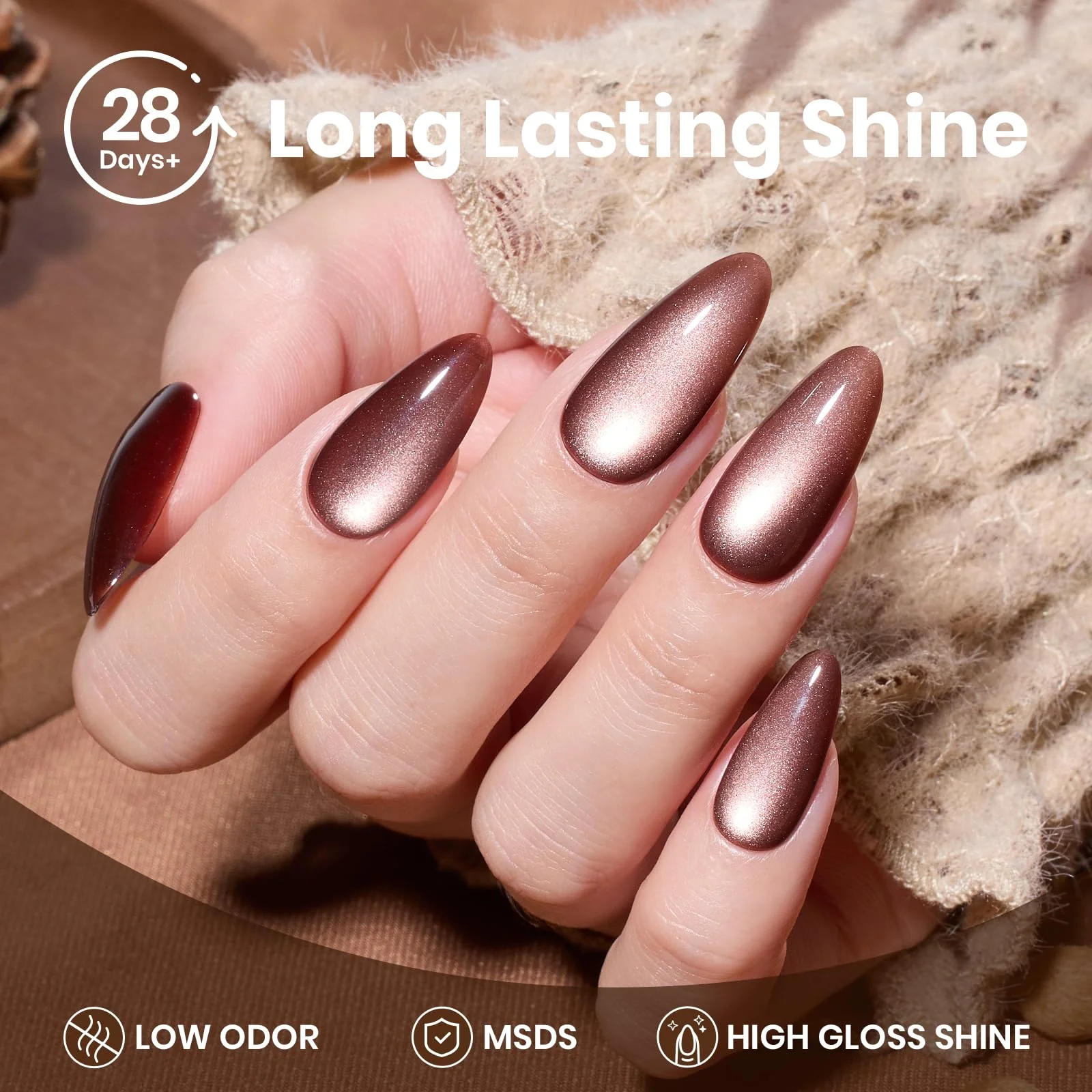 Cinnamon Girl Winter Nails - 15ML Fall Brown Velvet Cat Eye Magnetic Glitter Gel Nail Polish - Image 3