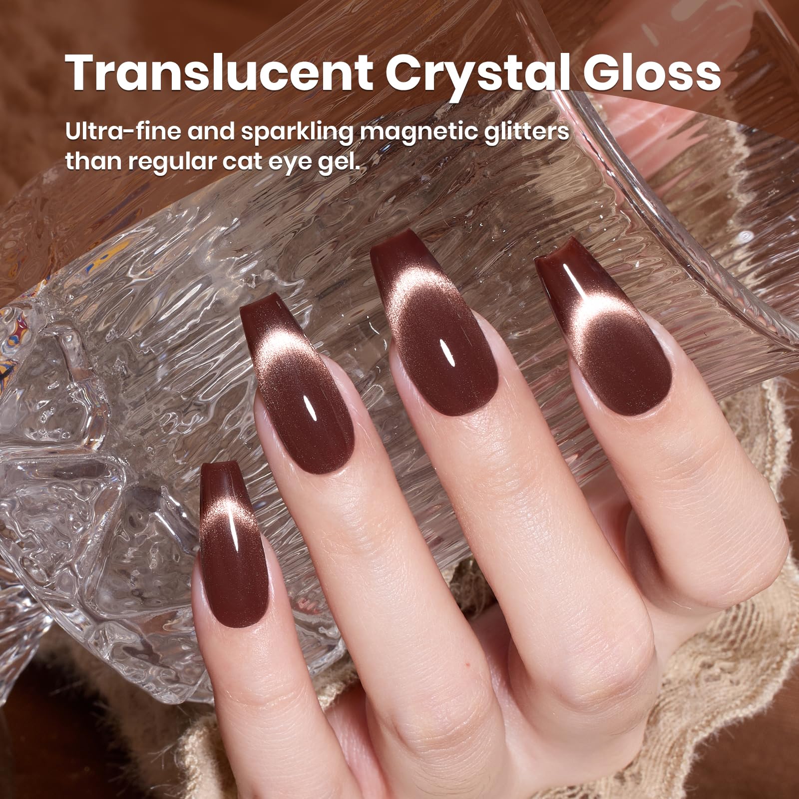 Cinnamon Girl Winter Nails - 15ML Fall Brown Velvet Cat Eye Magnetic Glitter Gel Nail Polish - Image 4