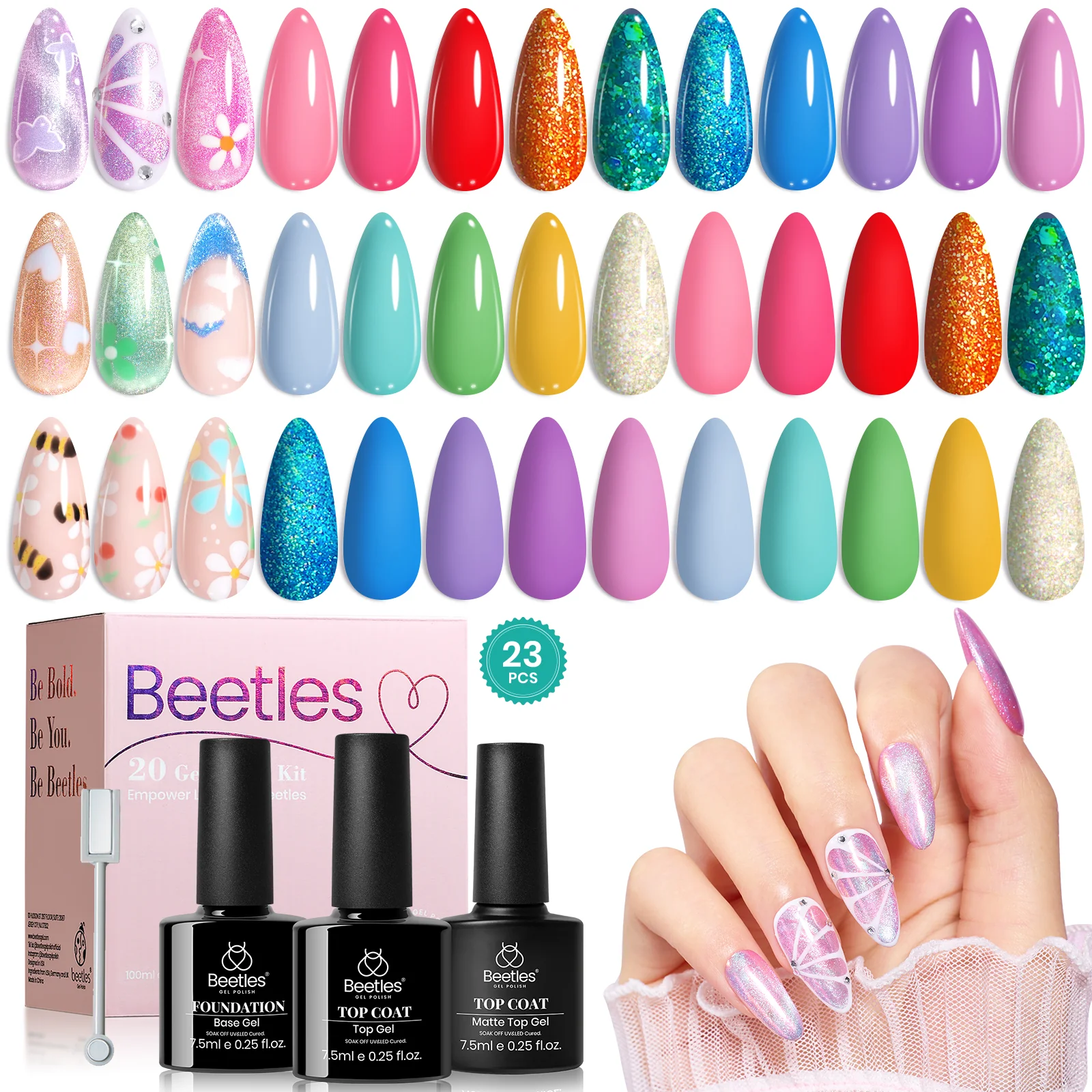 Dreamy Wonderland-20 Gel Colors Spring Nails Set with Top and Base Coat (5ml/Each)