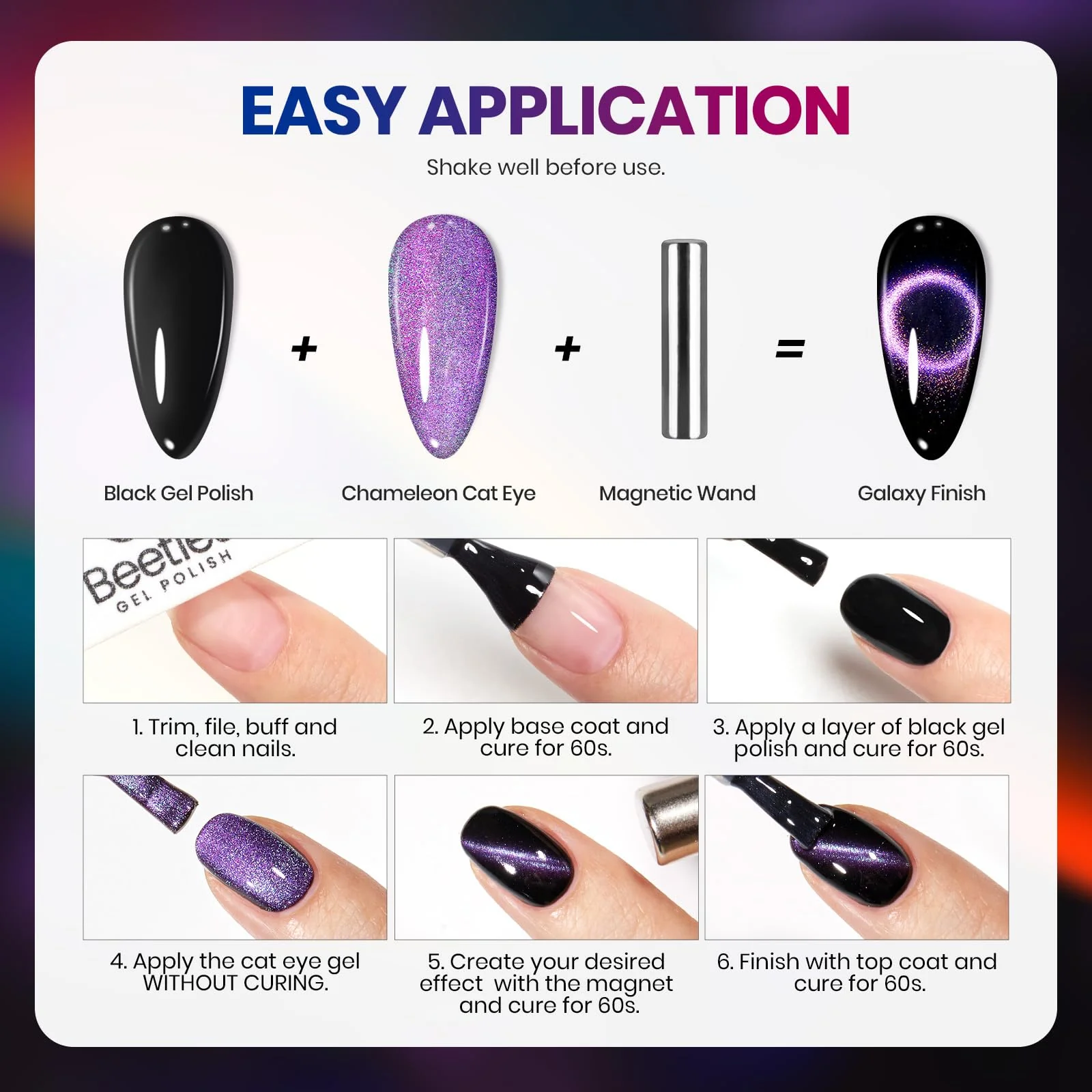 Enchanted Spectrum Winter Nails - Chameleon Galaxy Cat Eyes 6 Colors Gel Polish Set - Image 7