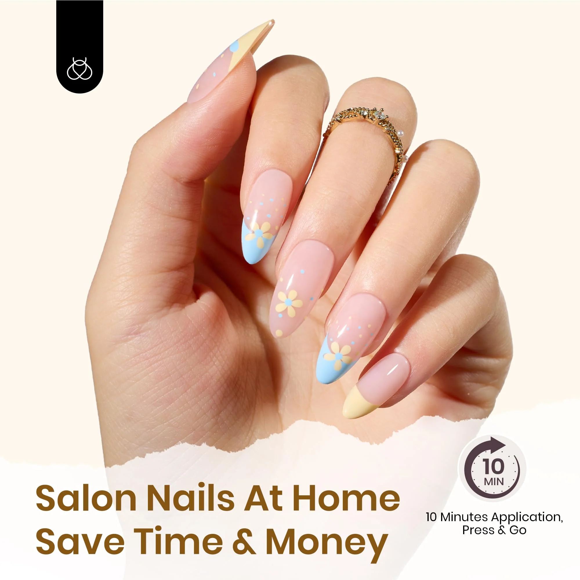 First Blossom | Beetles X PRESS BARE Press On Nails Medium Almond  Girls (15 Sizes-30Pcs) - Image 3