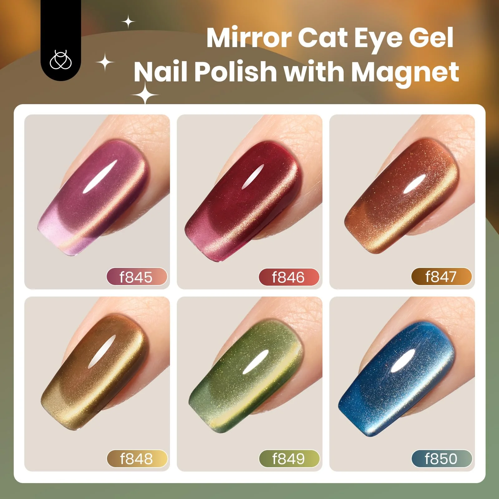 Golden Mirage Winter Nails - 6 Colors Cat Eye Glitter Magnetic Fall Gel Nail Polish Set - Image 6