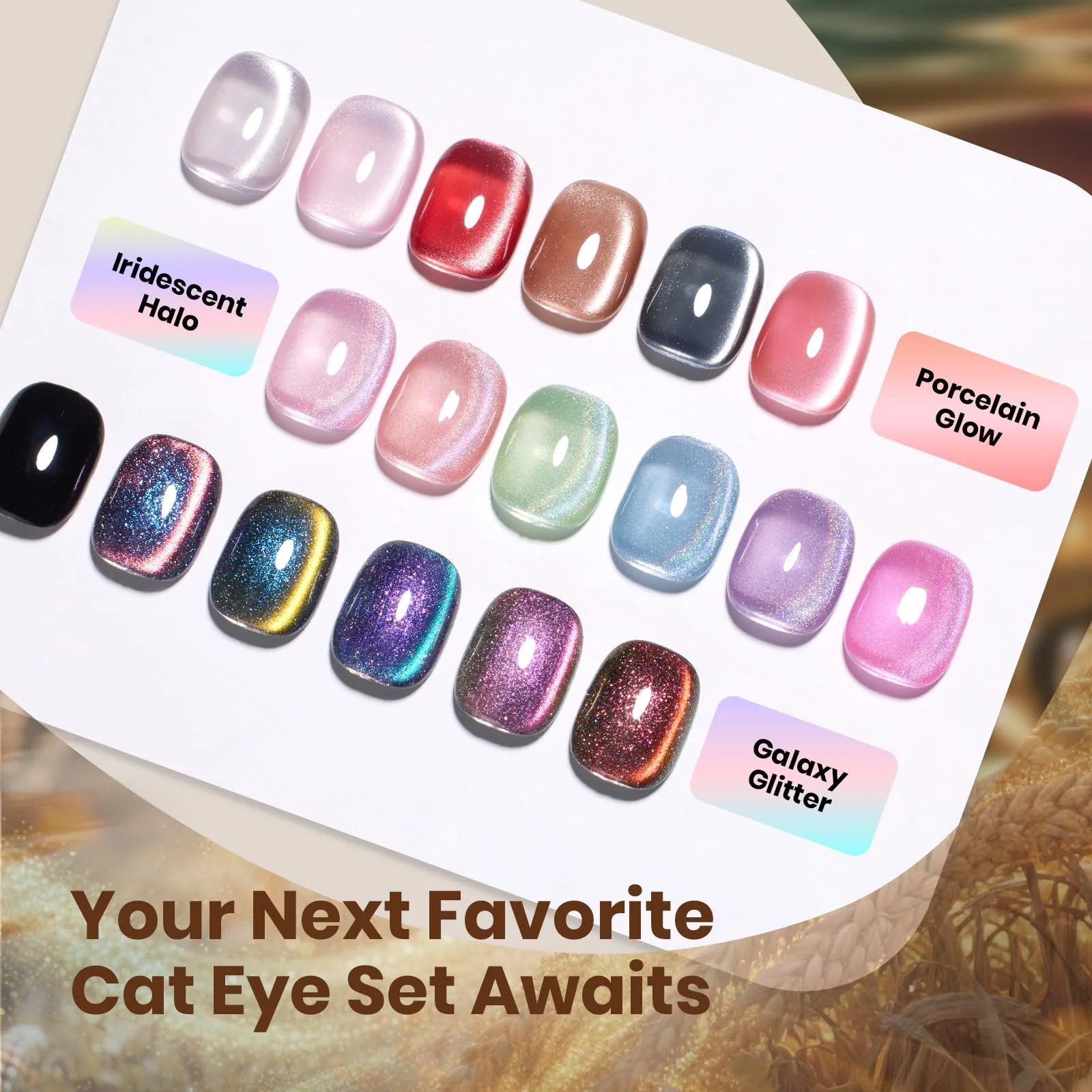 Golden Mirage Winter Nails - 6 Colors Cat Eye Glitter Magnetic Fall Gel Nail Polish Set - Image 8