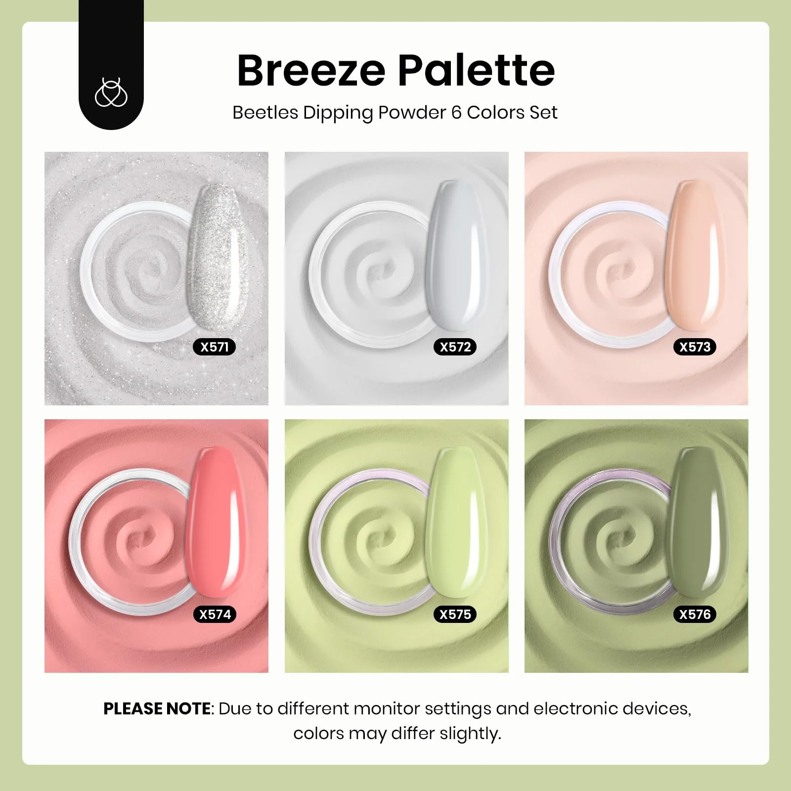 Green Glitter | 6 color D powder Dip Nail Kit set - Image 2